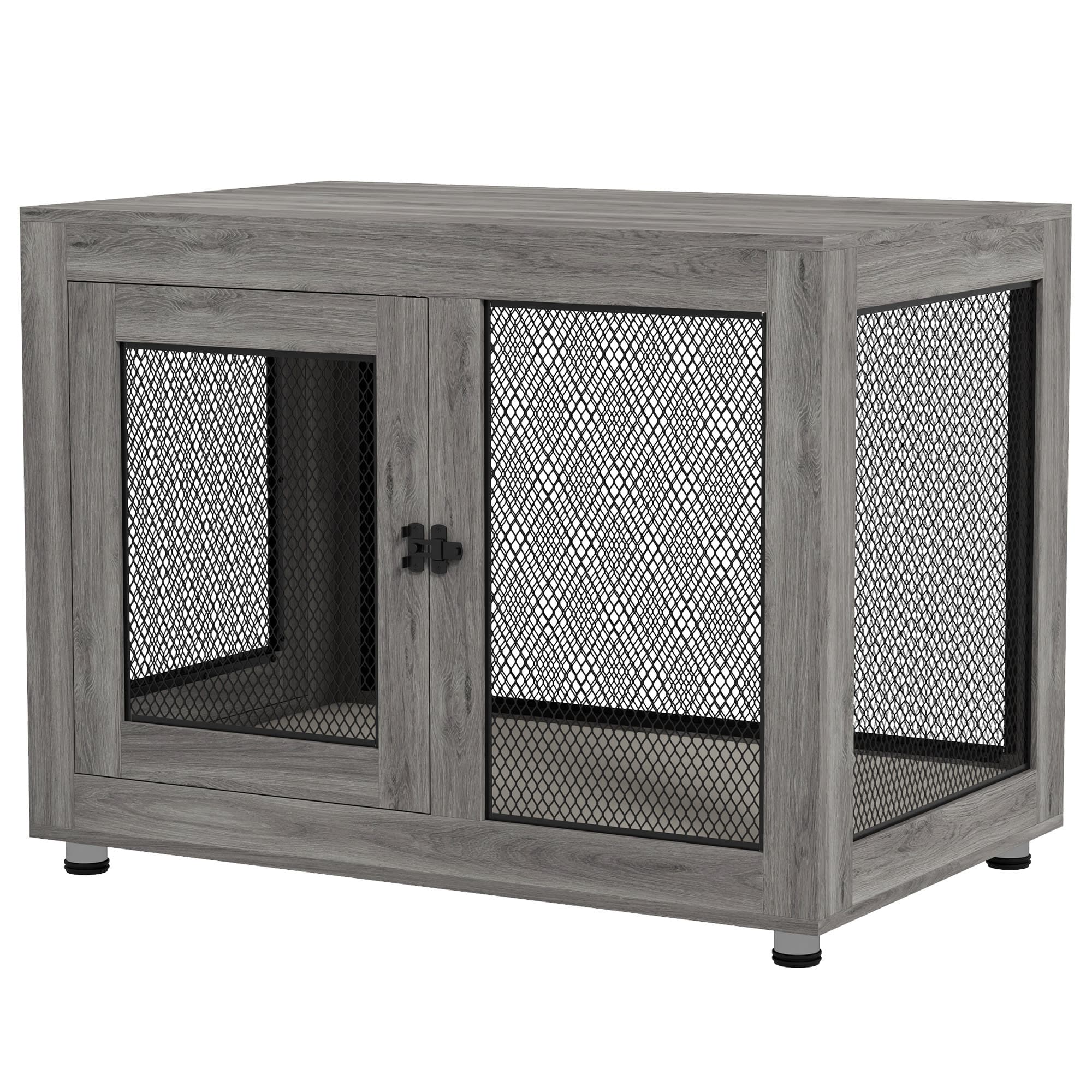 PawHut Cage pour chien, Cage pour chiot avec plateau de rangement, Coussin imperméable, Grilles en acier, Pieds réglables, 94x60x71,5 cm