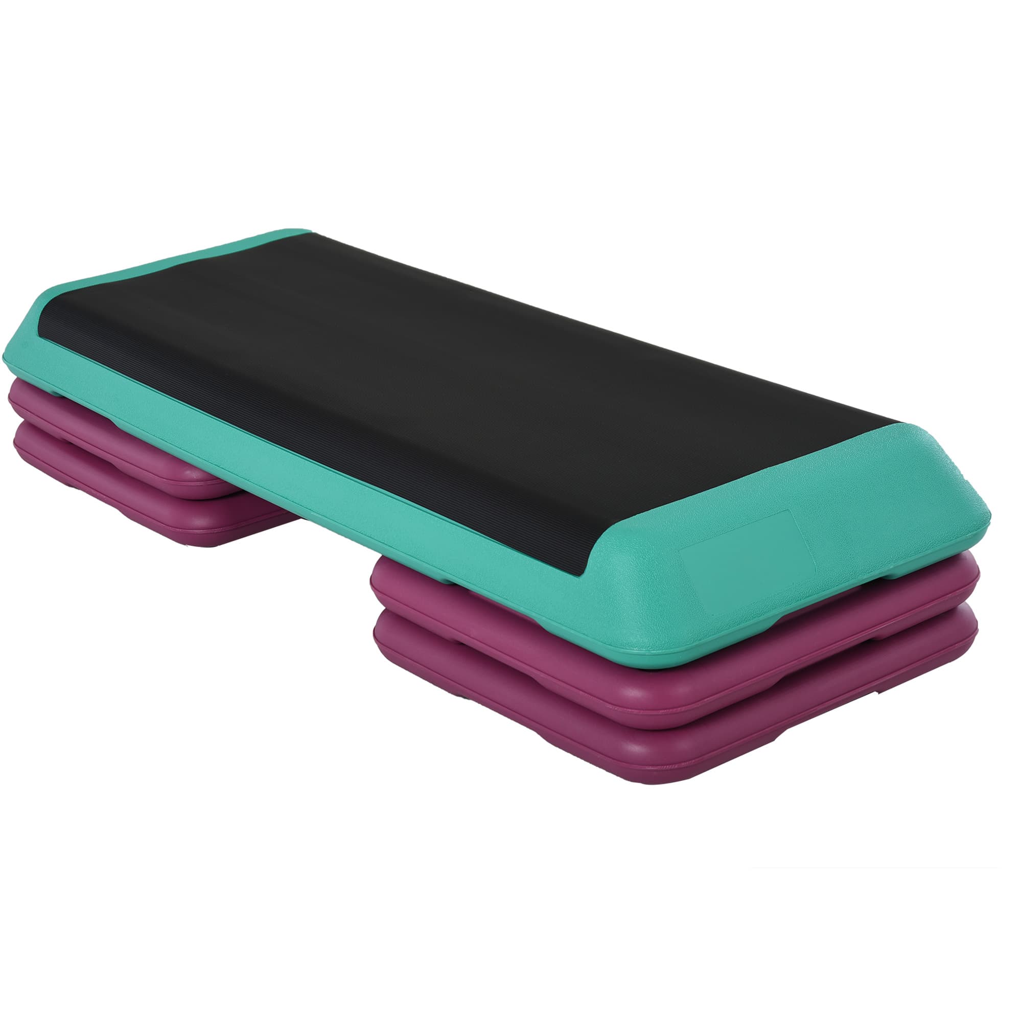 HOMCOM Marchepied d'Aérobic Fitness Stepper réglable en hauteur 10cm/15cm/20cm PVC PP Noir+Vert+Violet 110 x 40 x 20 cm