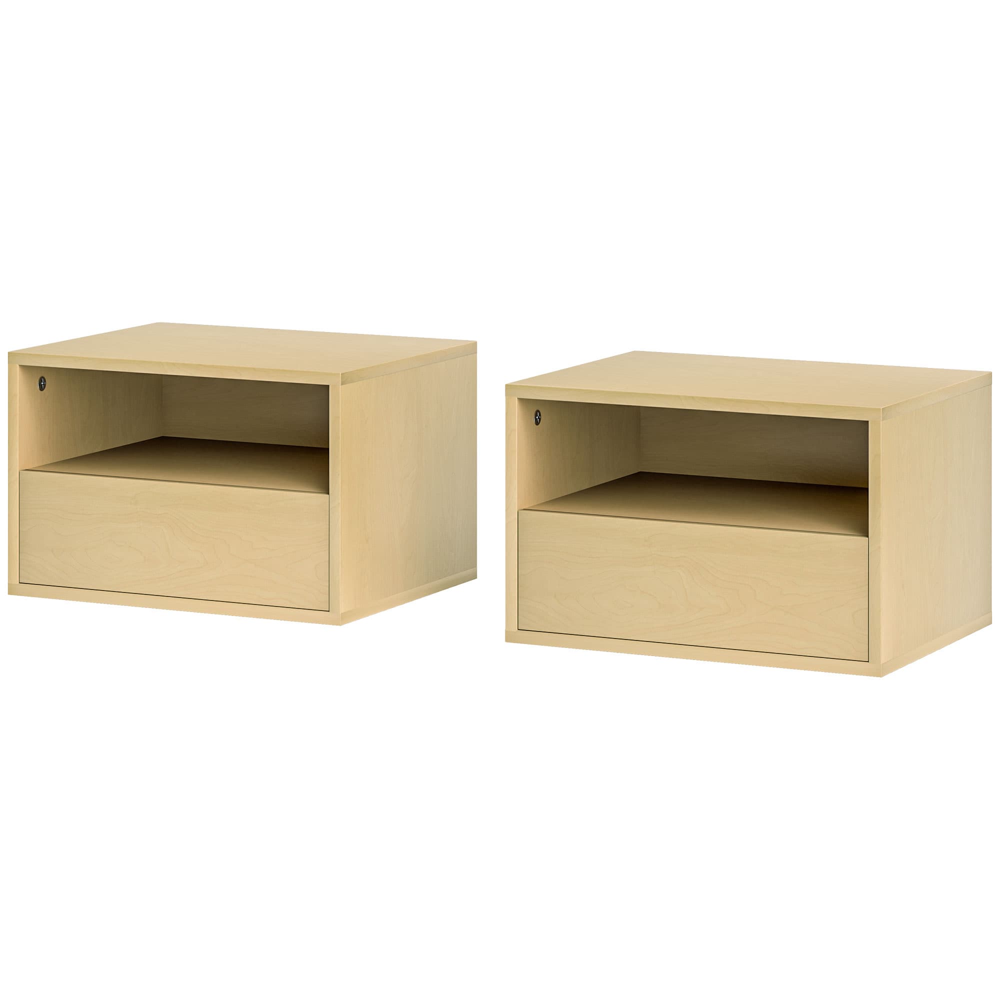 HOMCOM Ensemble de 2 tables de chevet murales, table de chevet, table de nuit, en panneau de particules, bois naturel, 45 x 35 x 27,5 cm
