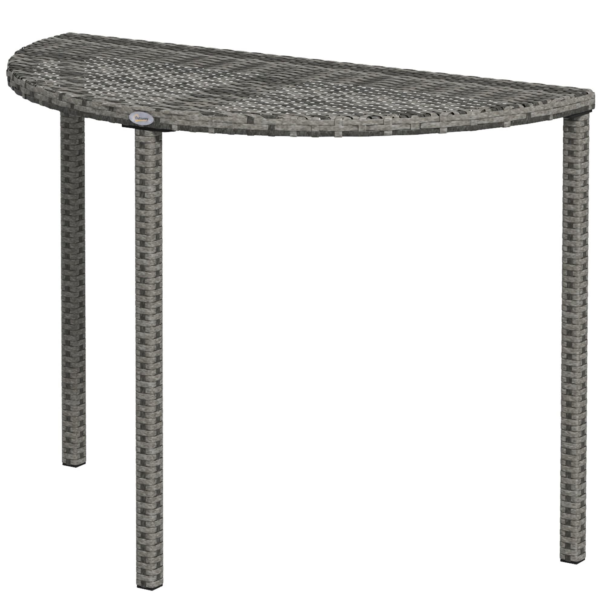 Outsunny Table de Balcon, demi-ronde, Rotin synthétique + Métal, 100x50x74 cm, Gris