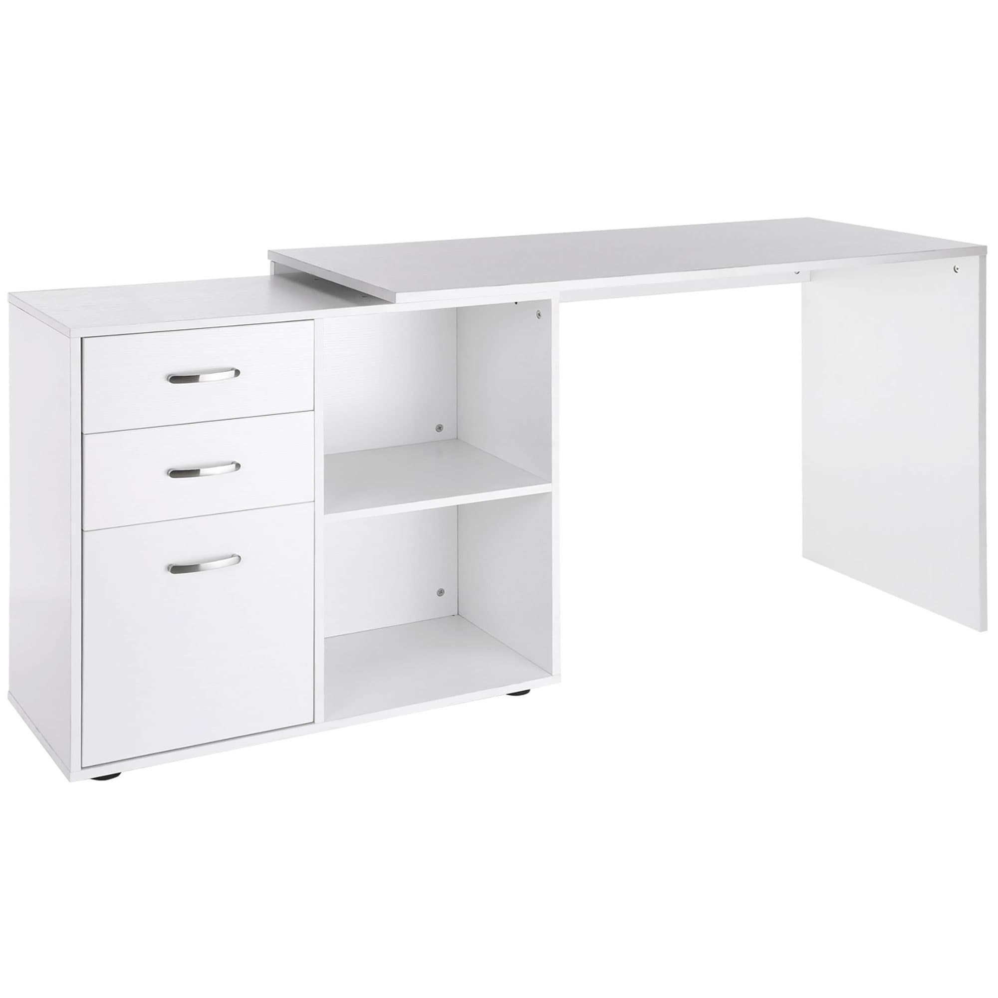 HOMCOM Bureau d'angle bureau droit modulable 2 en 1 bureau informatique tiroirs x 3 + 2 niches MDF blanc