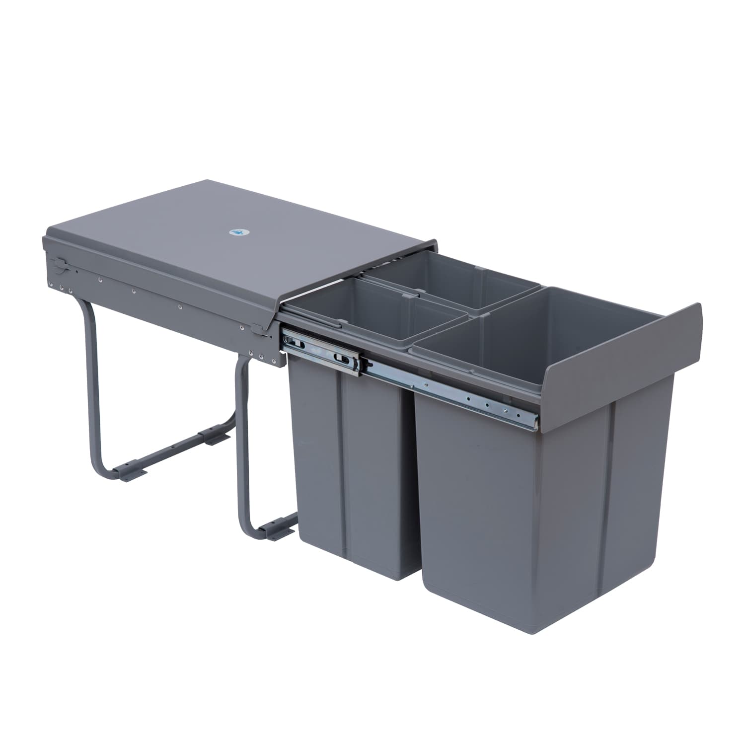 HOMCOM Poubelle coulissante 40L avec 3 bacs amovibles pour tri sélectif 2 x 10L et 1 x 20L - gris