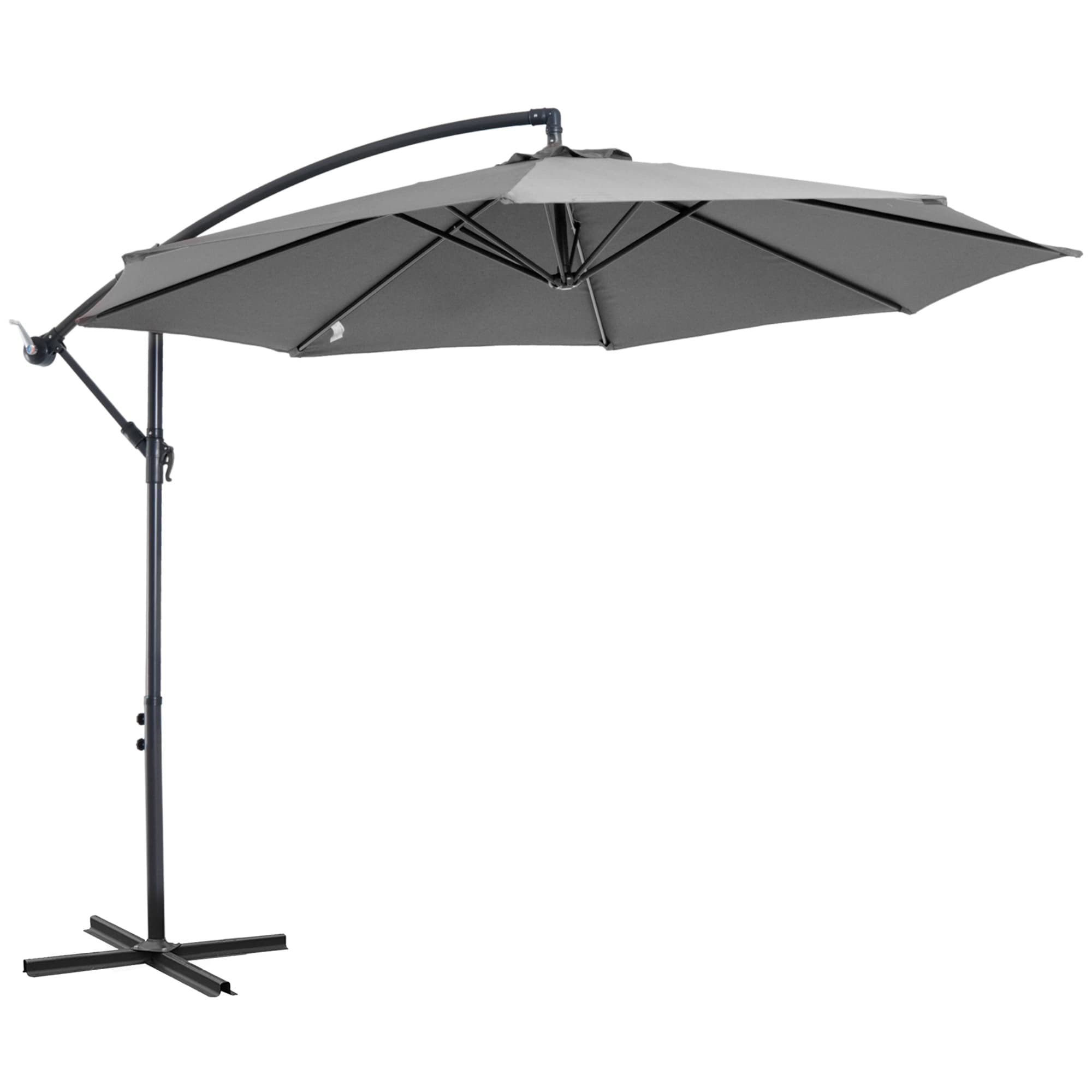 Outsunny Parasol Déporté Octogonal Inclinable Manivelle avec Pied en Acier Ø 3 x 2 5 m Gris