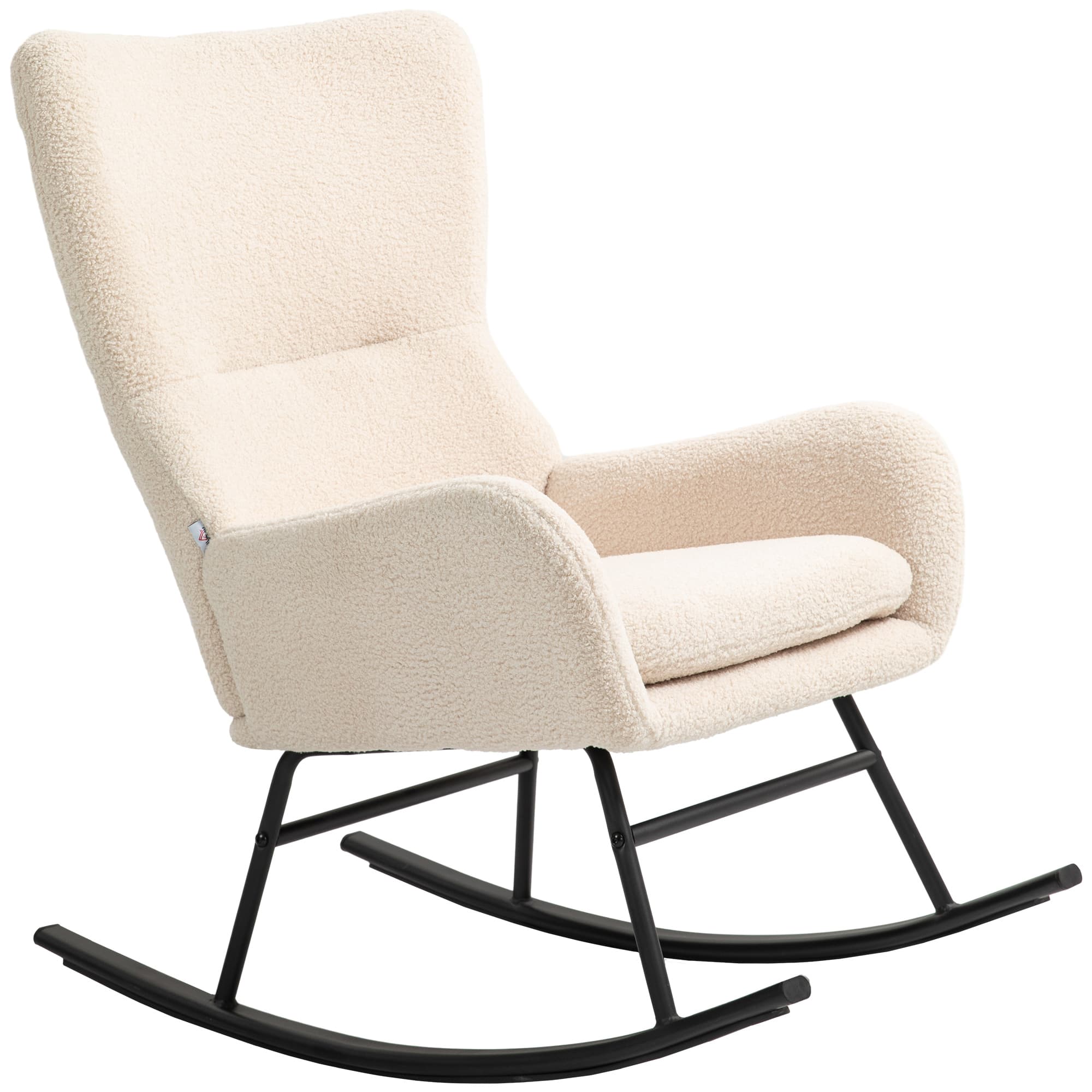 HOMCOM Fauteuil à bascule, chaise à bascule, avec assise de 10 cm d'épaisseur, pieds incurvés en acier, beige et noir