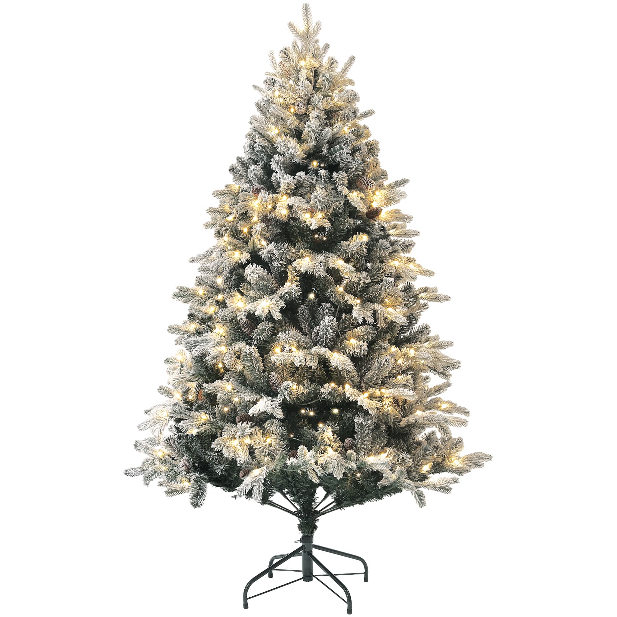 HOMCOM Sapin de Noël Artificiel 180 cm lumineux LED 793 Branches enneigées grand réalisme support en acier pliable Vert