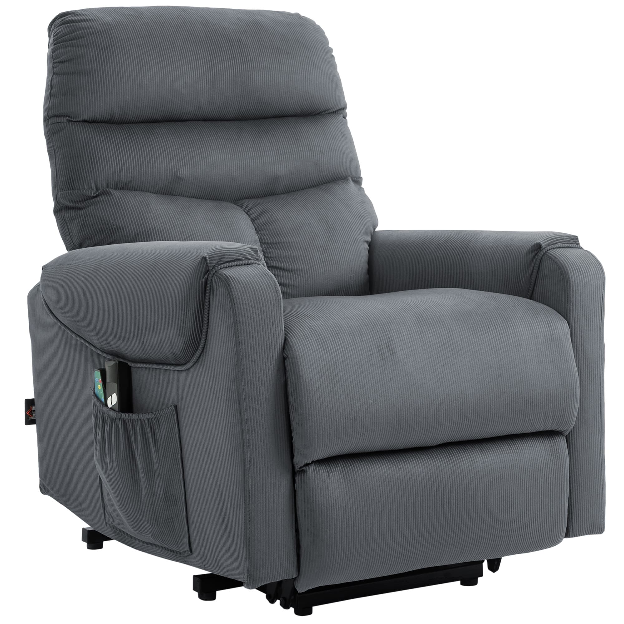 HOMCOM Fauteuil de télévision massant Fauteuil avec aide au lever Télécommande Chauffage Fonction couchée En polyester Métal Gris foncé 79x97x103cm