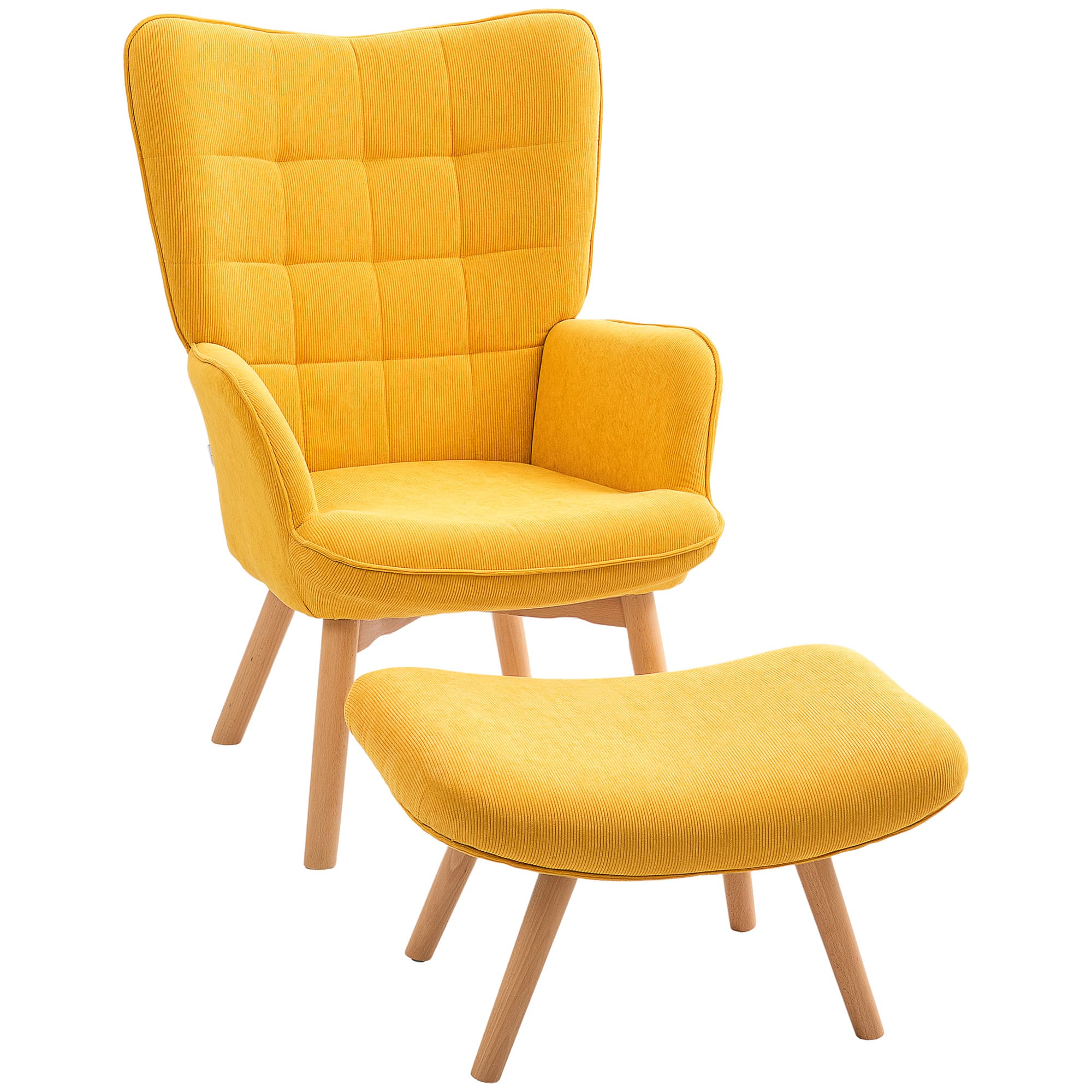 HOMCOM Fauteuil d'appoint avec Repose-Pieds, Fauteuil de relaxation en Aspect Côtelé, Fauteuil avec Accoudoirs en Bois, pour Salon, Orange