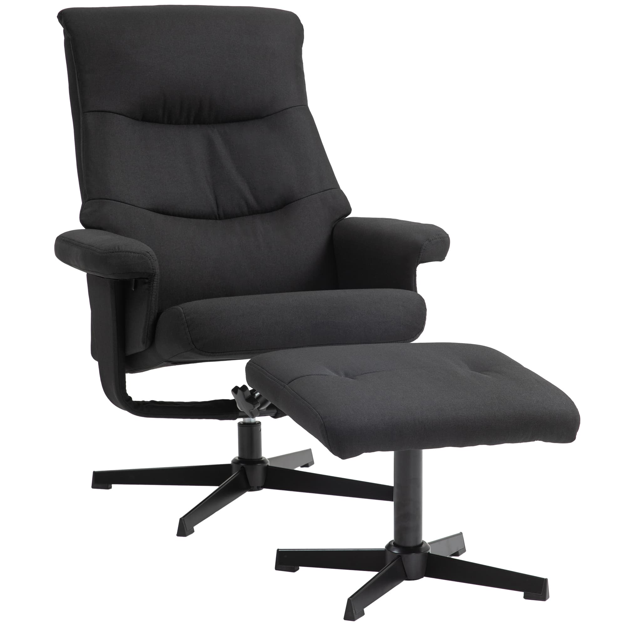 HOMCOM Fauteuil inclinable avec repose-pieds, pivotant, fonction de bascule, aspect velours, jusqu'à 150 kg, Noir