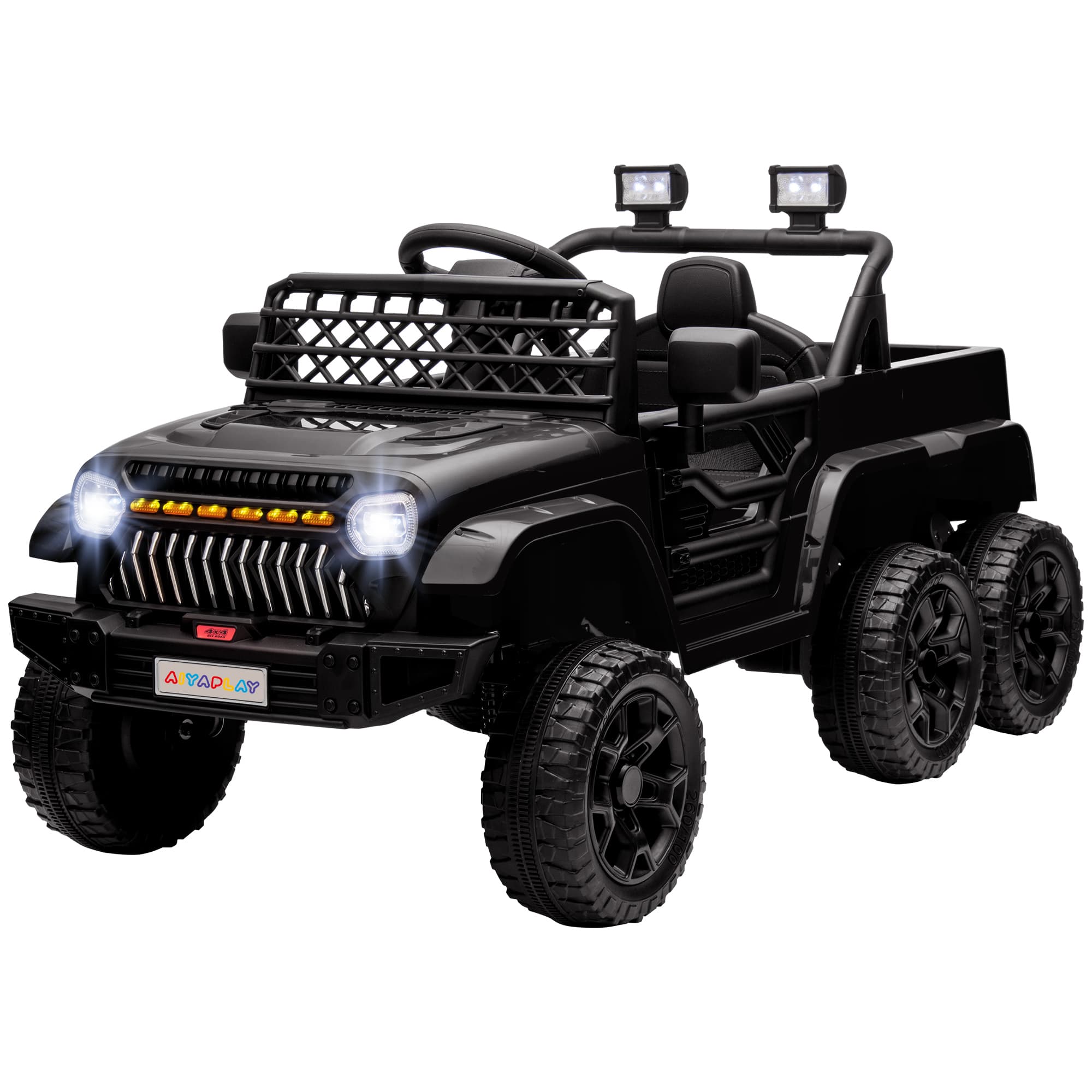 AIYAPLAY Voiture électrique enfant buggy électrique enfant 2 moteurs 12 V 3 vitesses remorque arrière 122L x 62,5l x 65H cm noir