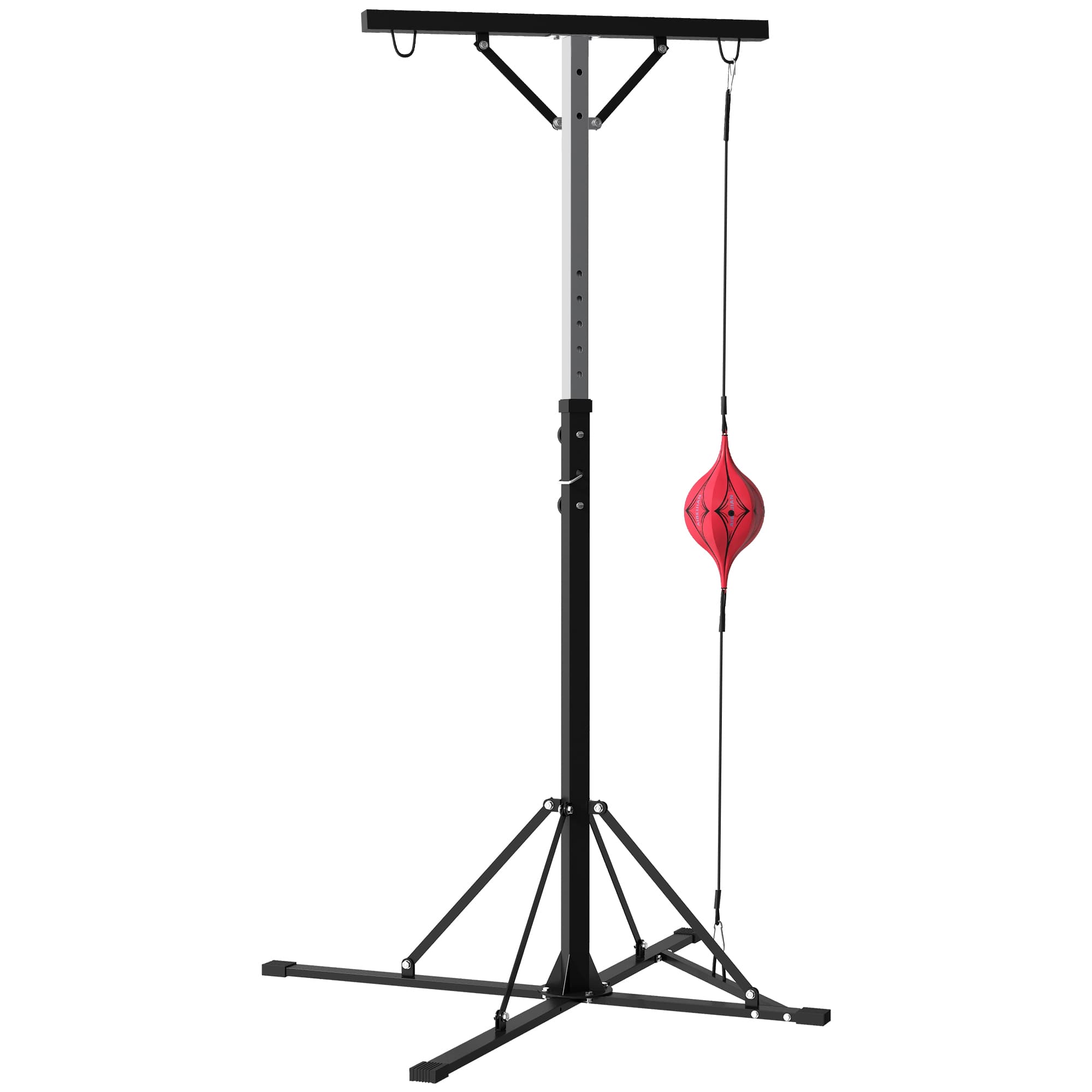 SPORTNOW Support de Sac de Frappe Ajustable en Hauteur avec Balle de Vitesse, Cadre Métallique, 160L x 145l x 175-220H cm, Noir