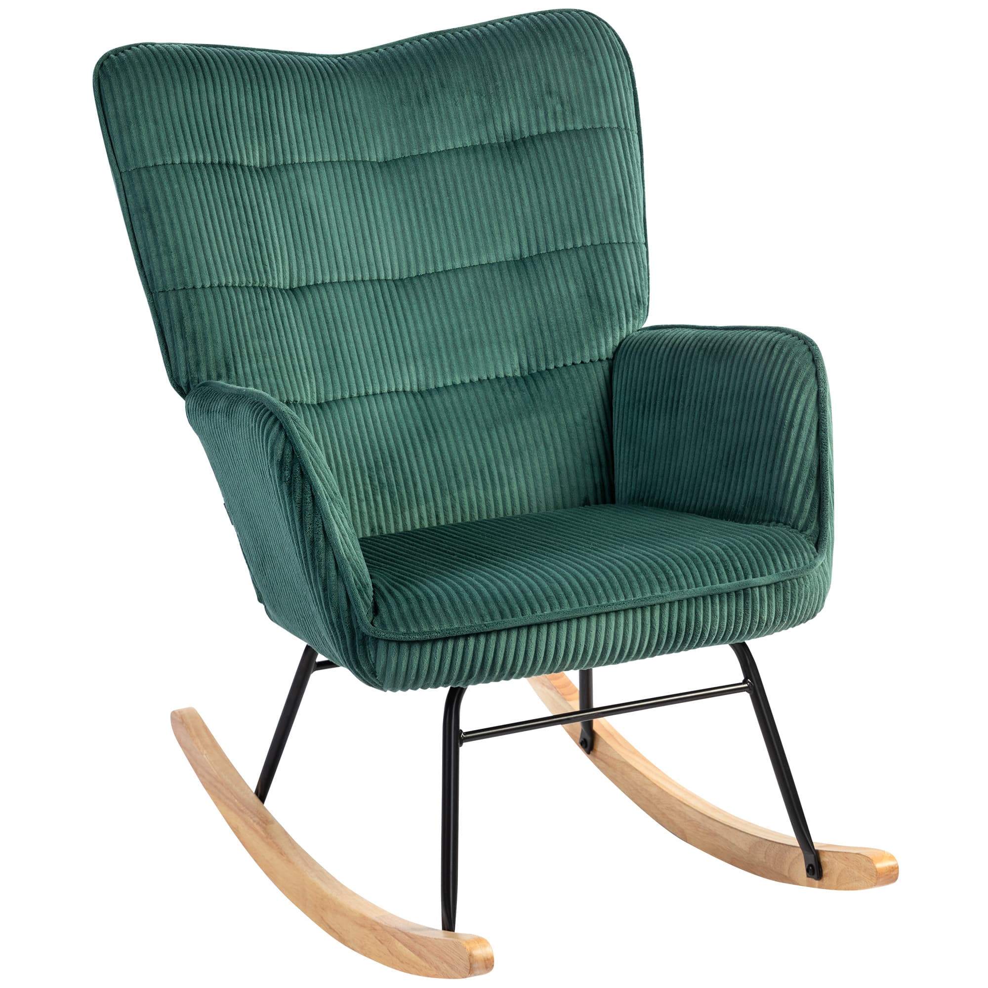 HOMCOM Chaise à Bascule, Patins en Hêtre, Rembourrage Épais, Vert Foncé, Capacité de 120 kg