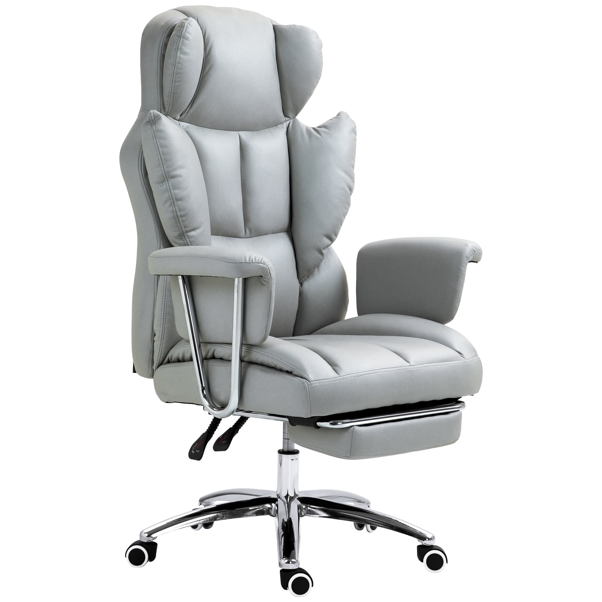 HOMCOM Chaise de bureau ergonomique, rembourrée, avec repose-pieds, dossier ajustable, pivotante à 360°, Gris clair