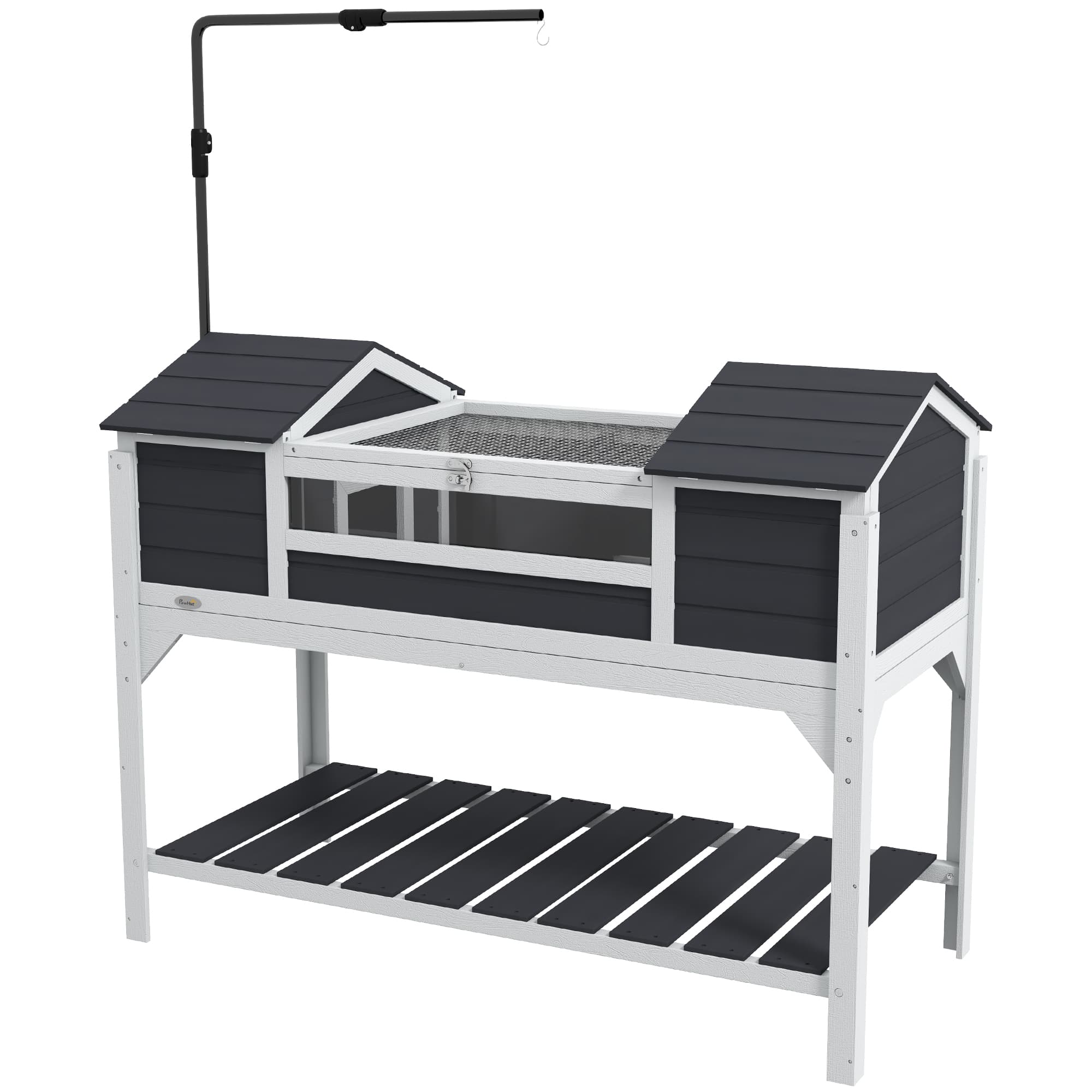 PawHut Maison tortue terrestre extérieure enclos tortue 2 niches support de lampe réglable bois massif 122 x 56,5 x 93 cm gris