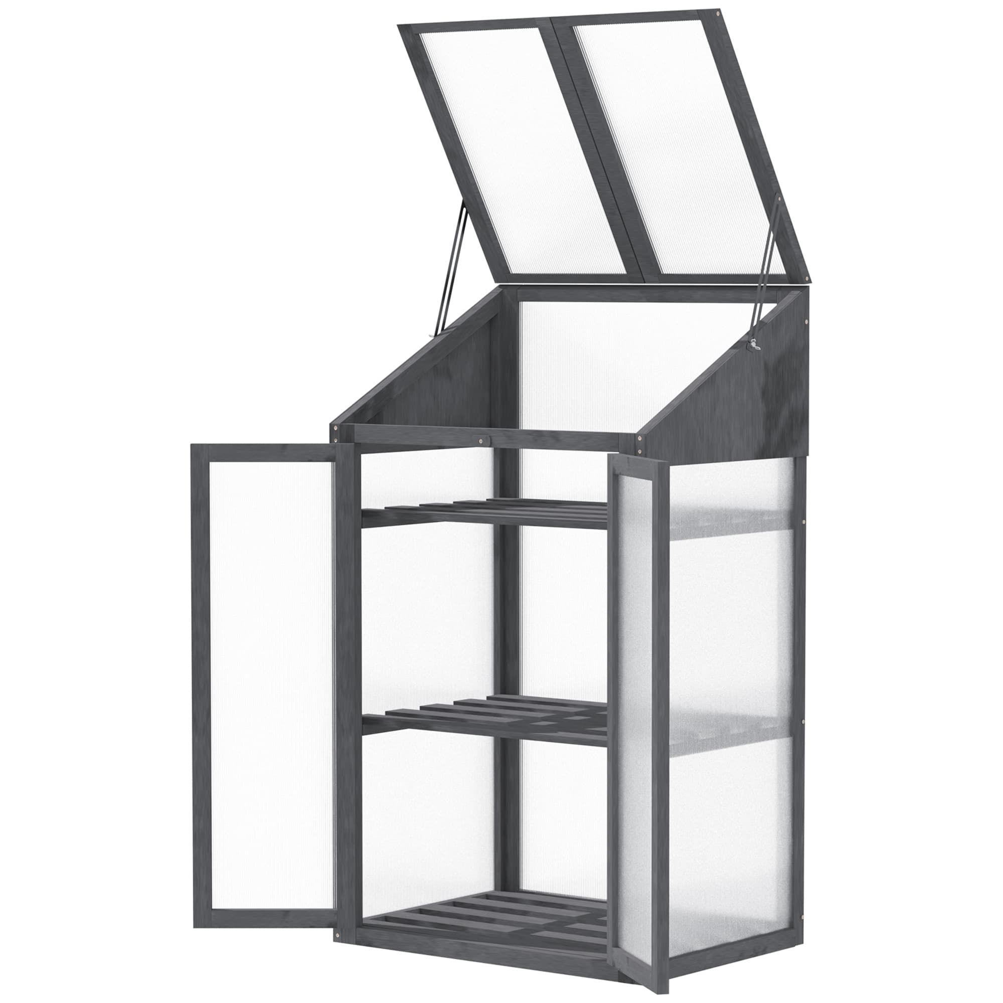 Outsunny Mini Serre, petite serre avec cadre en bois, fenêtre et double porte, 3 étagères, 70L x 50l x 120H cm, Gris