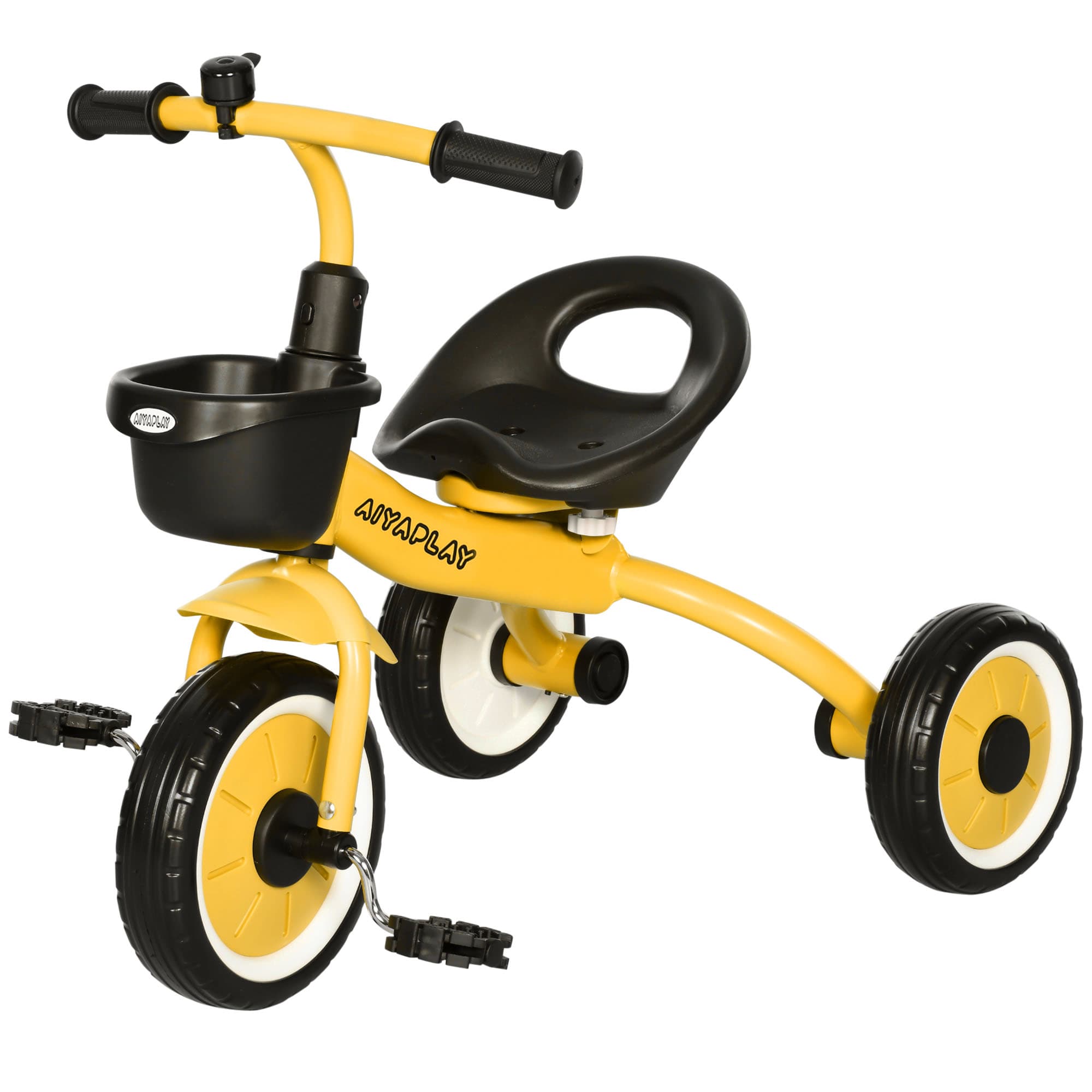 AIYAPLAY Tricycle enfants avec sonnette et panier selle réglable avec dossier - pour enfant de 2 à 5 ans jaune
