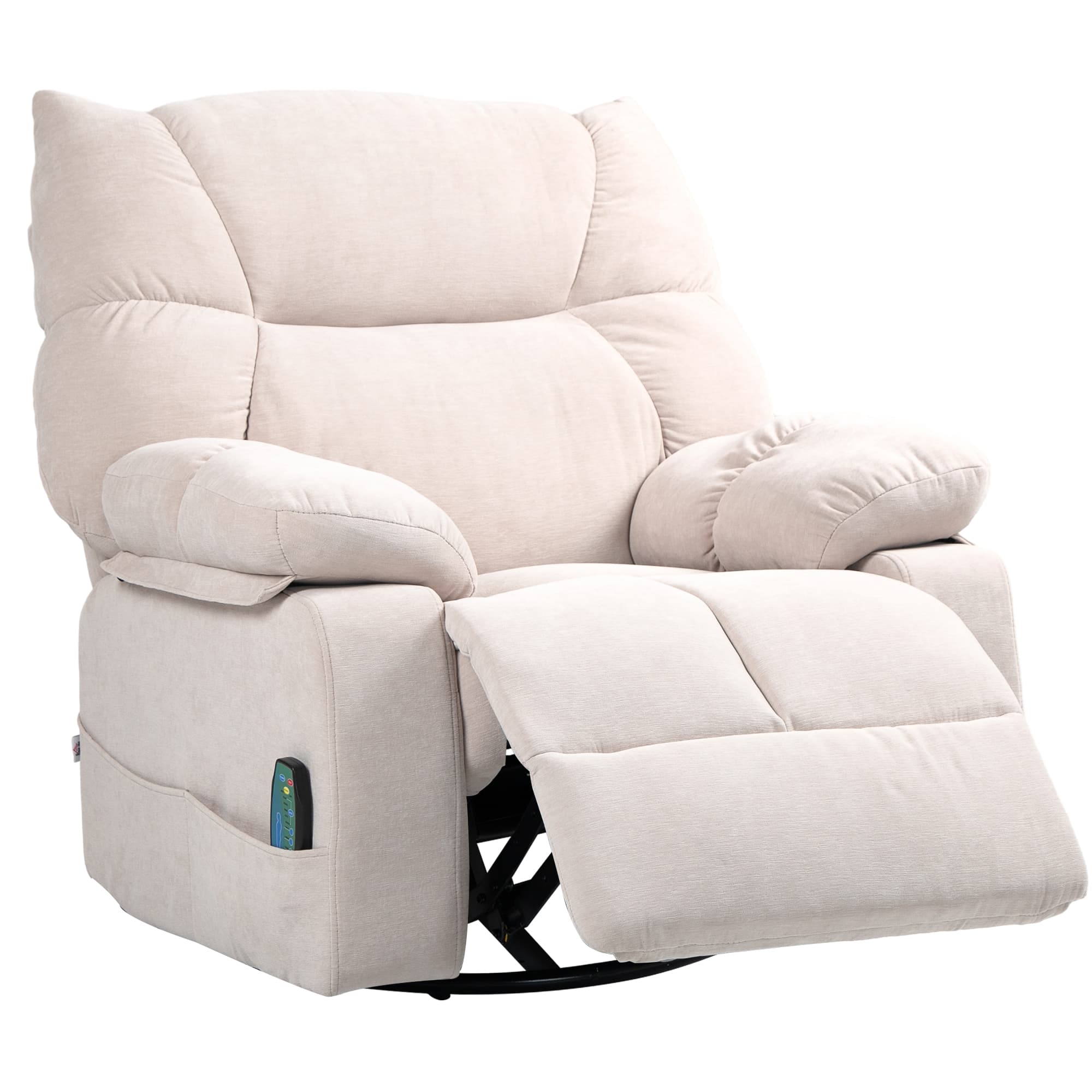 HOMCOM Fauteuil de massage avec fonction de chaleur et d'inclinaison, pivotant, jusqu'à 150 kg, structure en métal, 98x90x98cm, Beige