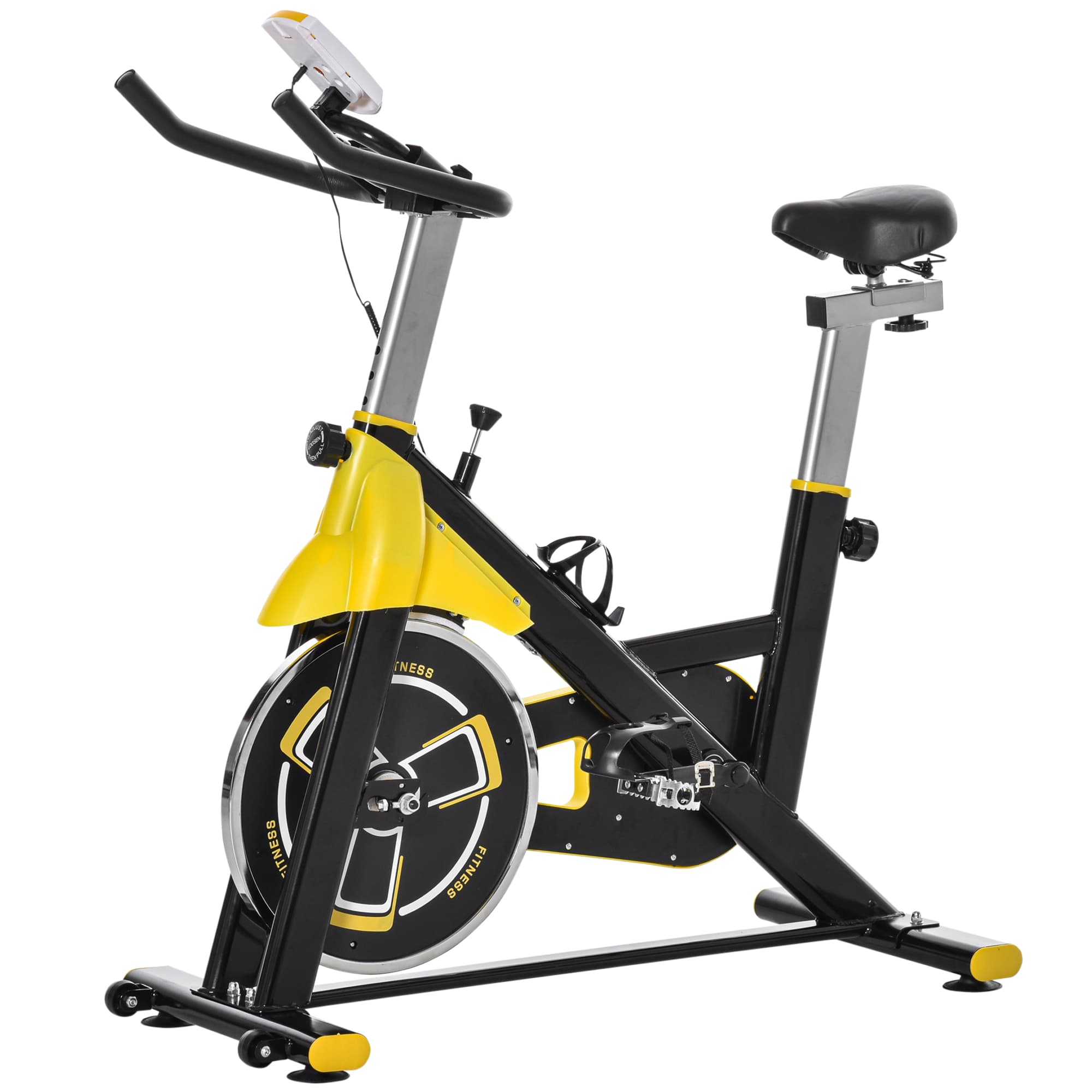 HOMCOM Vélo d'appartement Fitness avec écran LCD multifonctions selle et guidon réglables acier noir et jaune