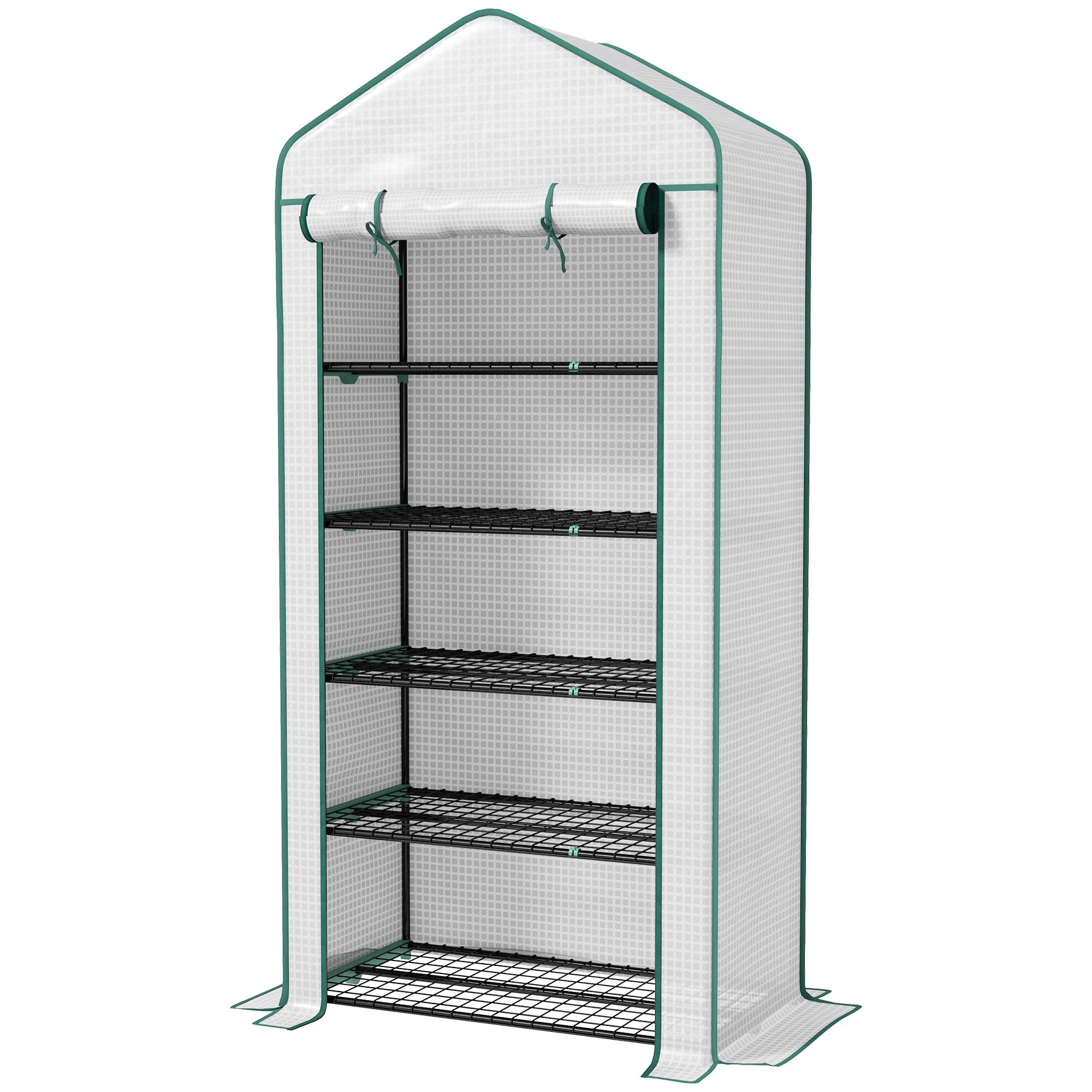 Outsunny Serre de jardin Serre 5 niveaux avec 1 porte enroulable, Bâche en PE Renforcée Résistante dim. 90L x 49l x 193H cm