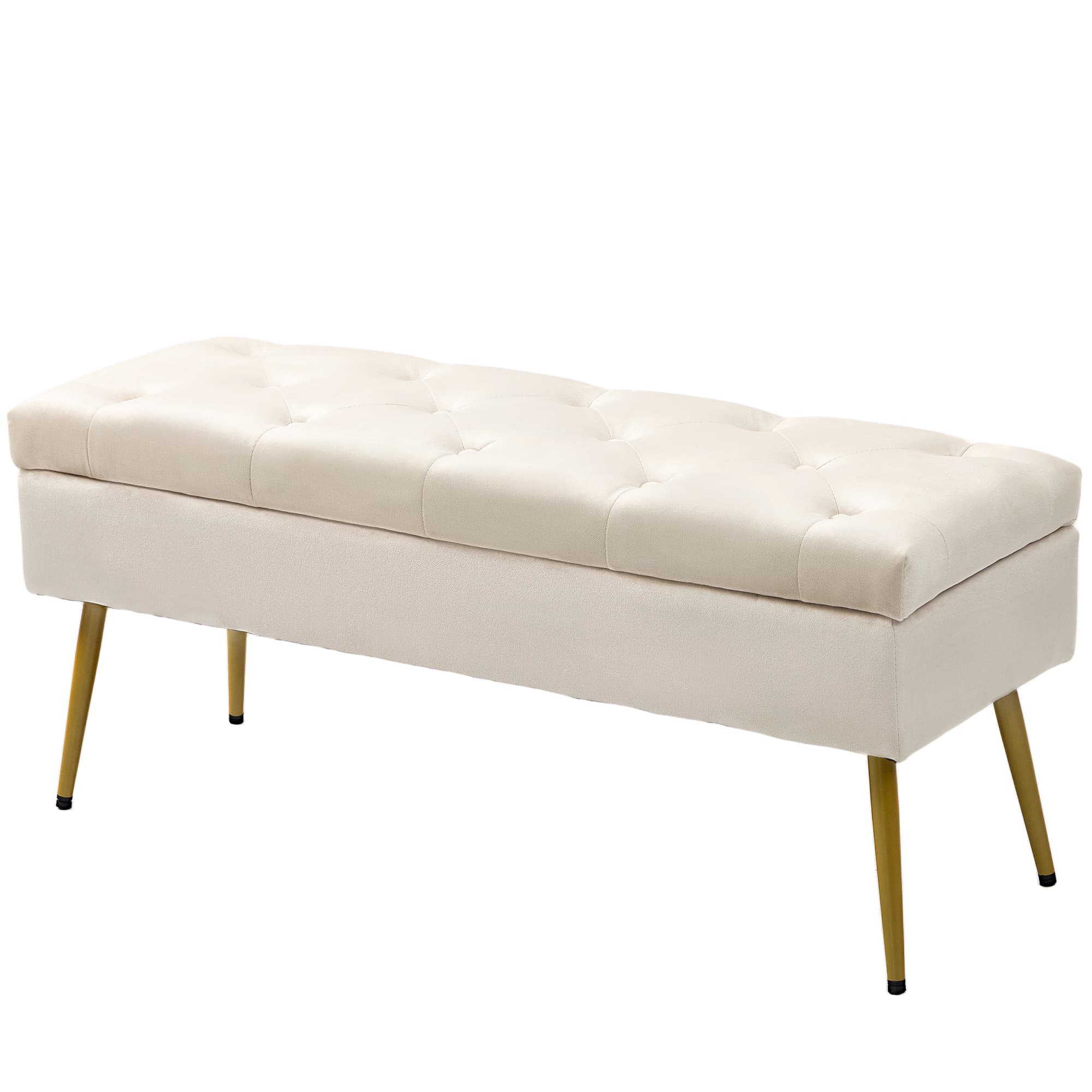 HOMCOM Banquette de Rangement en Velours, Tabouret Rembourré avec Design Capitonné, Structure Métallique, 102 x 35 x 43 cm, Beige