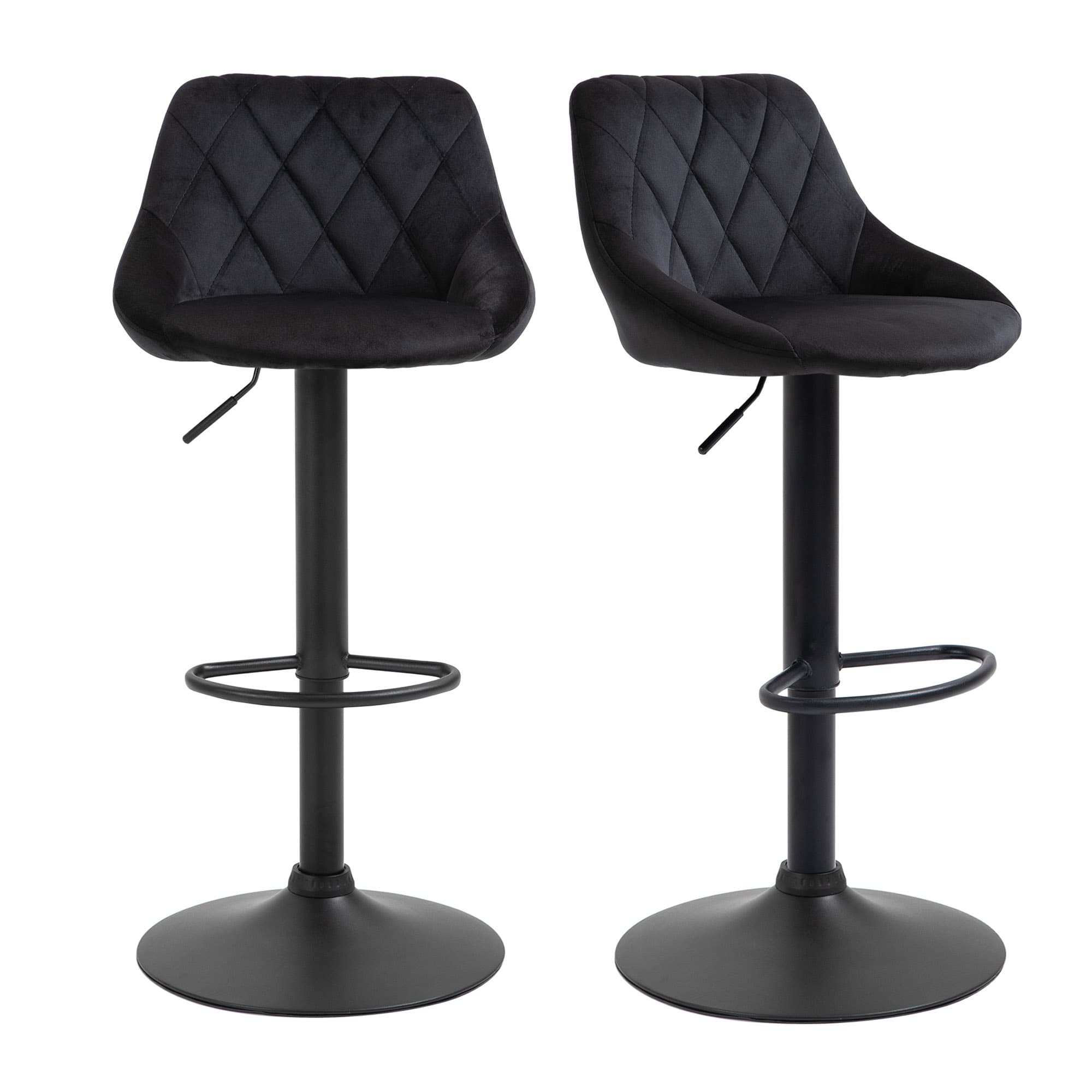 HOMCOM Lot de 2 tabourets de bar pivotantes, tabourets de bistro réglables en hauteur avec repose-pieds, dossier, Velours, Noir, 46x48x83-104cm