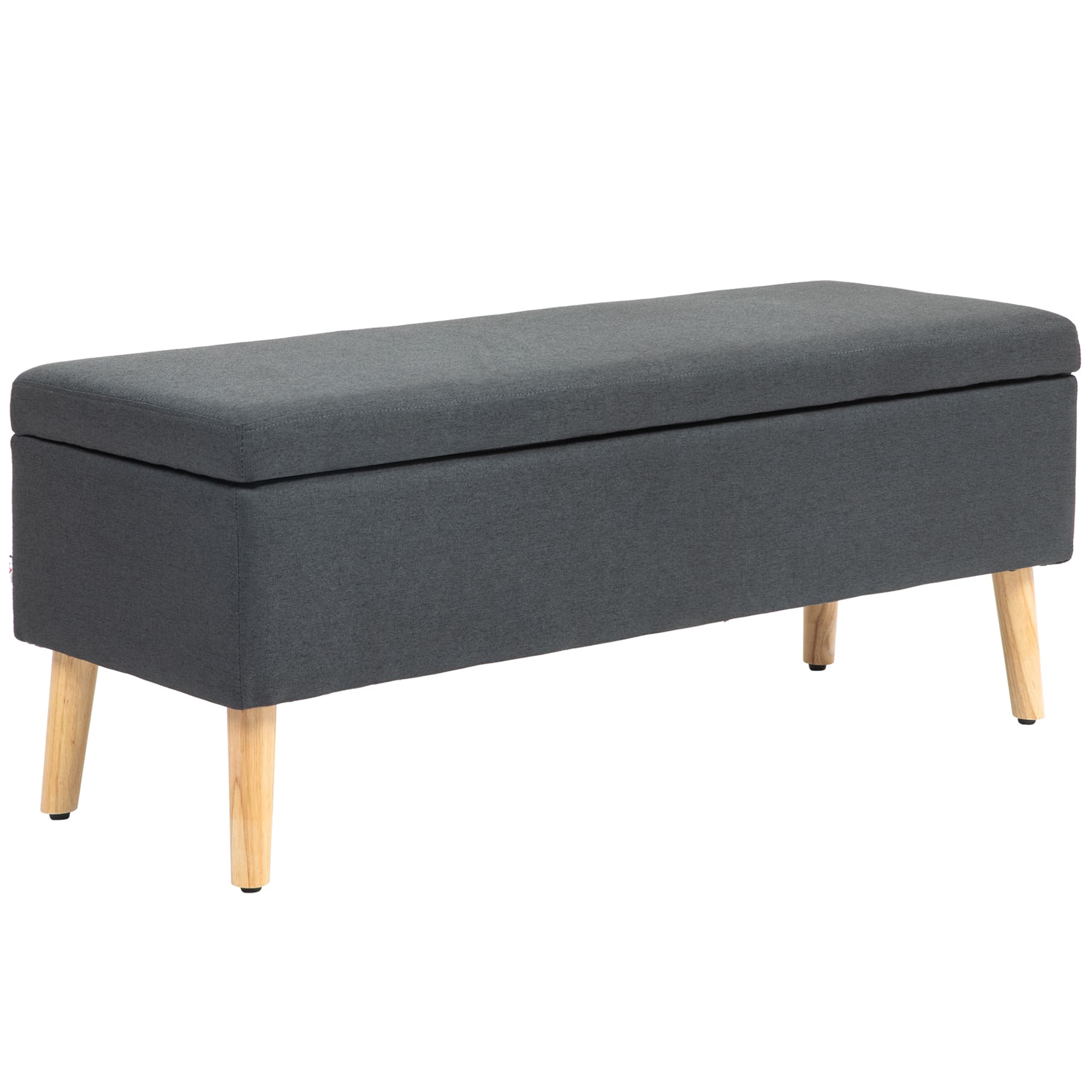 HOMCOM Banc rembourré avec espace de rangement, banquette-lit en lin, bois de caoutchouc, 110 x 39 x 45 cm, Gris foncé