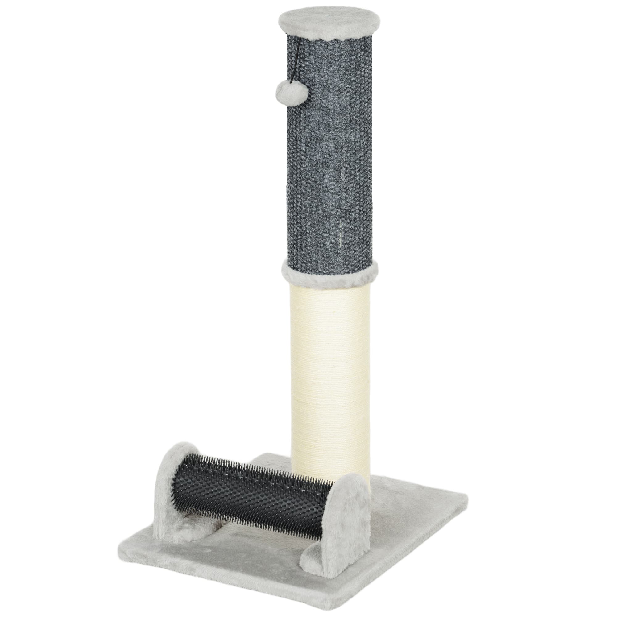 PawHut Poteau griffoir chat poteaux à griffer pour chat 3 in 1 avec grande base tapis à motif ananas 40 x 48 x 85 cm gris clair