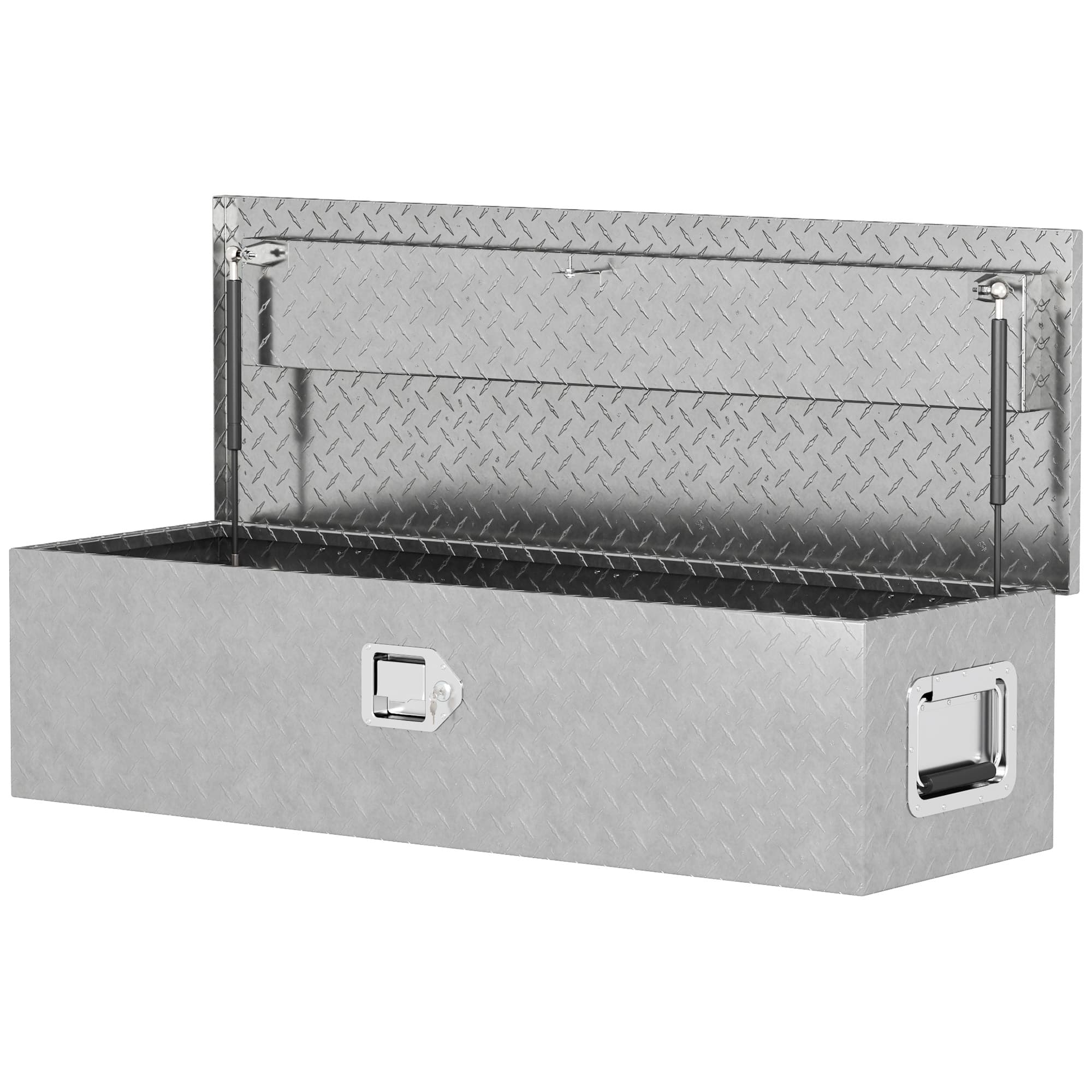 HOMCOM Boîte à outils pour remorque boîte de rangement en aluminium poignées larges et antidérapantes 99 x 33 x 25,5 cm argent