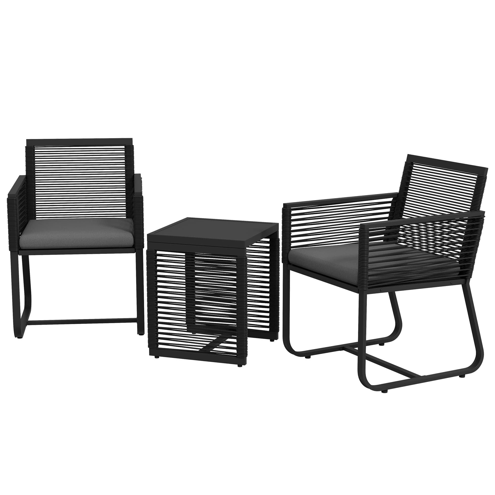 Outsunny Ensemble bistro 3 pièces Ensemble balcon Ensemble terrasse, résistant aux intempéries, design moderne, 53 cm x 57 cm x 77 cm, Noir + Gris