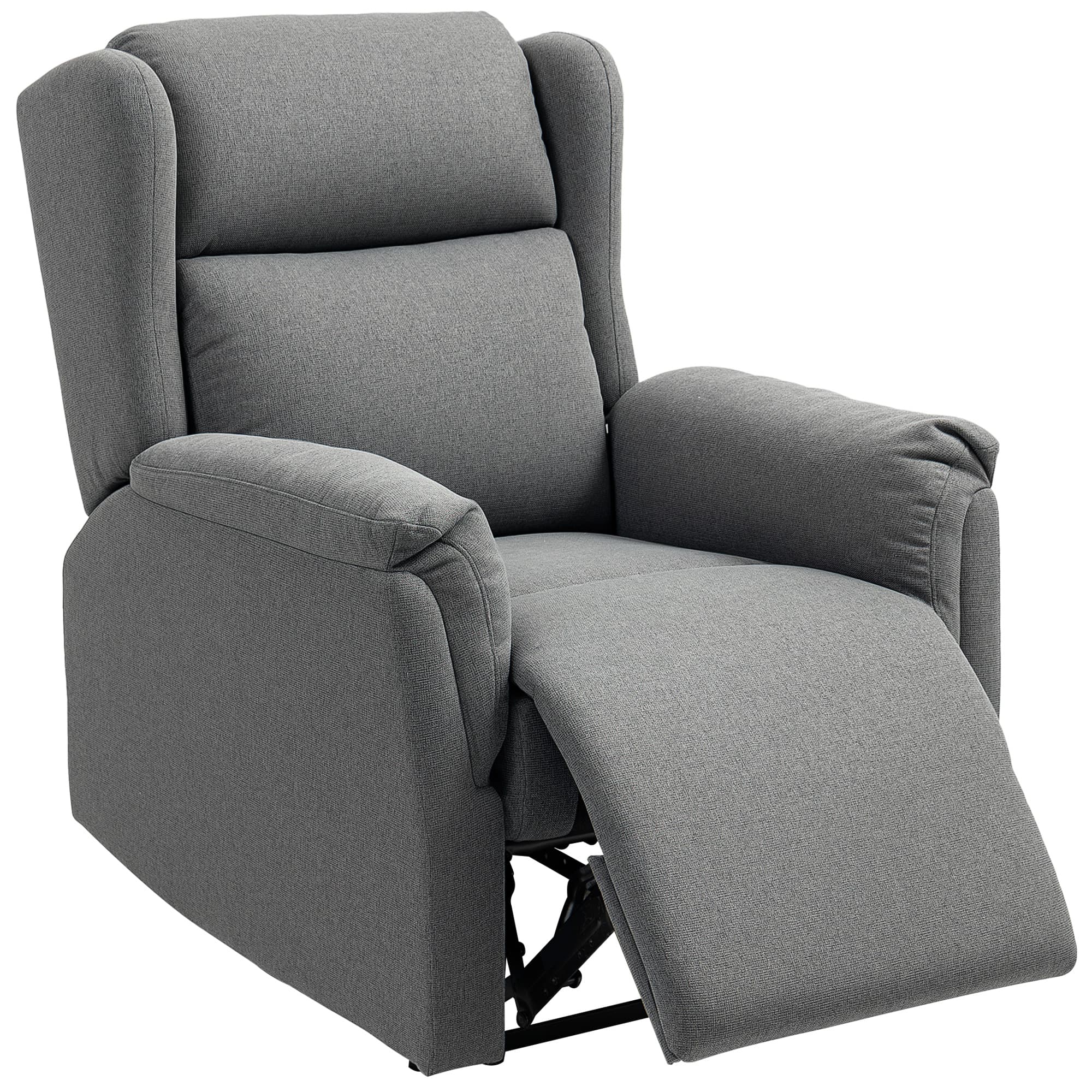 HOMCOM Fauteuil de relaxation, fauteuil rembourré avec repose-pieds, inclination à 160°, aspect lin, montage rapide, Gris foncé
