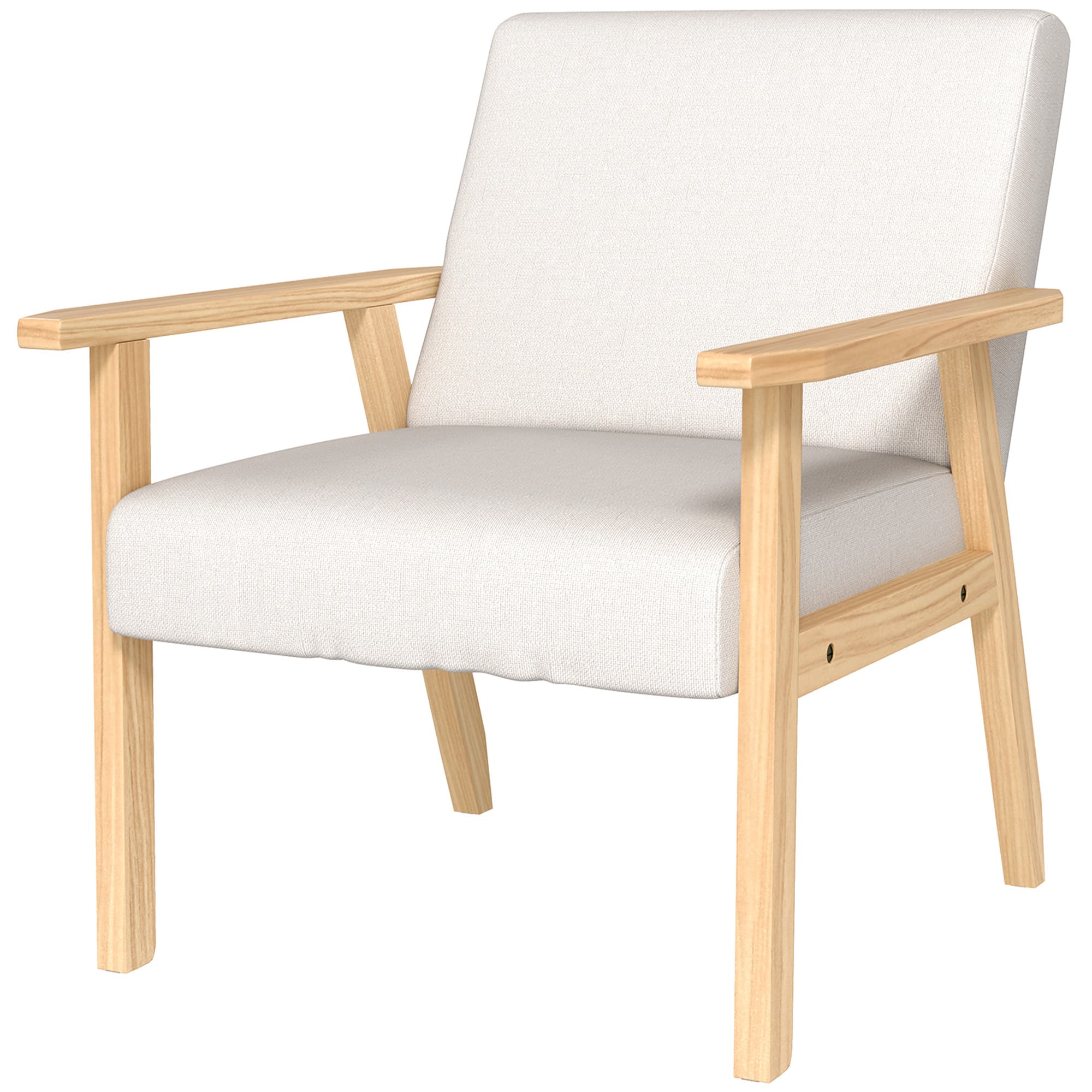 HOMCOM Fauteuil Rembourré avec Accoudoirs, Chaise de Salle à Manger en Imitation Lin, Cadre en Bois Massif, 64 x 70 x 72 cm, Creme