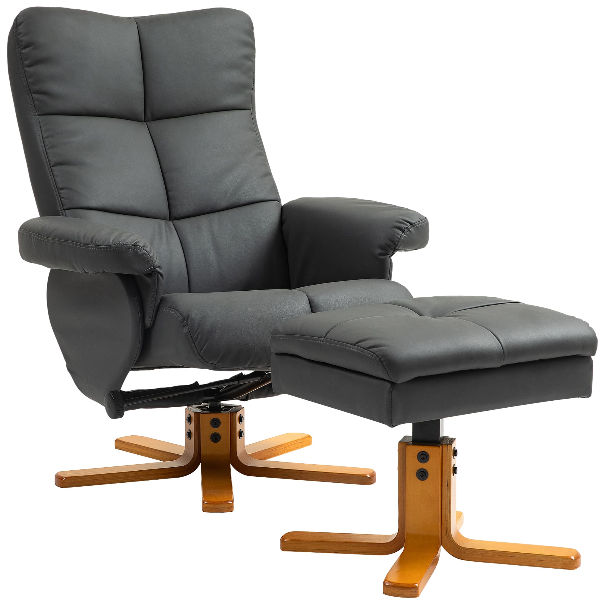 HOMCOM Fauteuil inclinable avec repose-pieds, dossier inclinable à 145°, pivotant à 360°, similicuir, Gris foncé