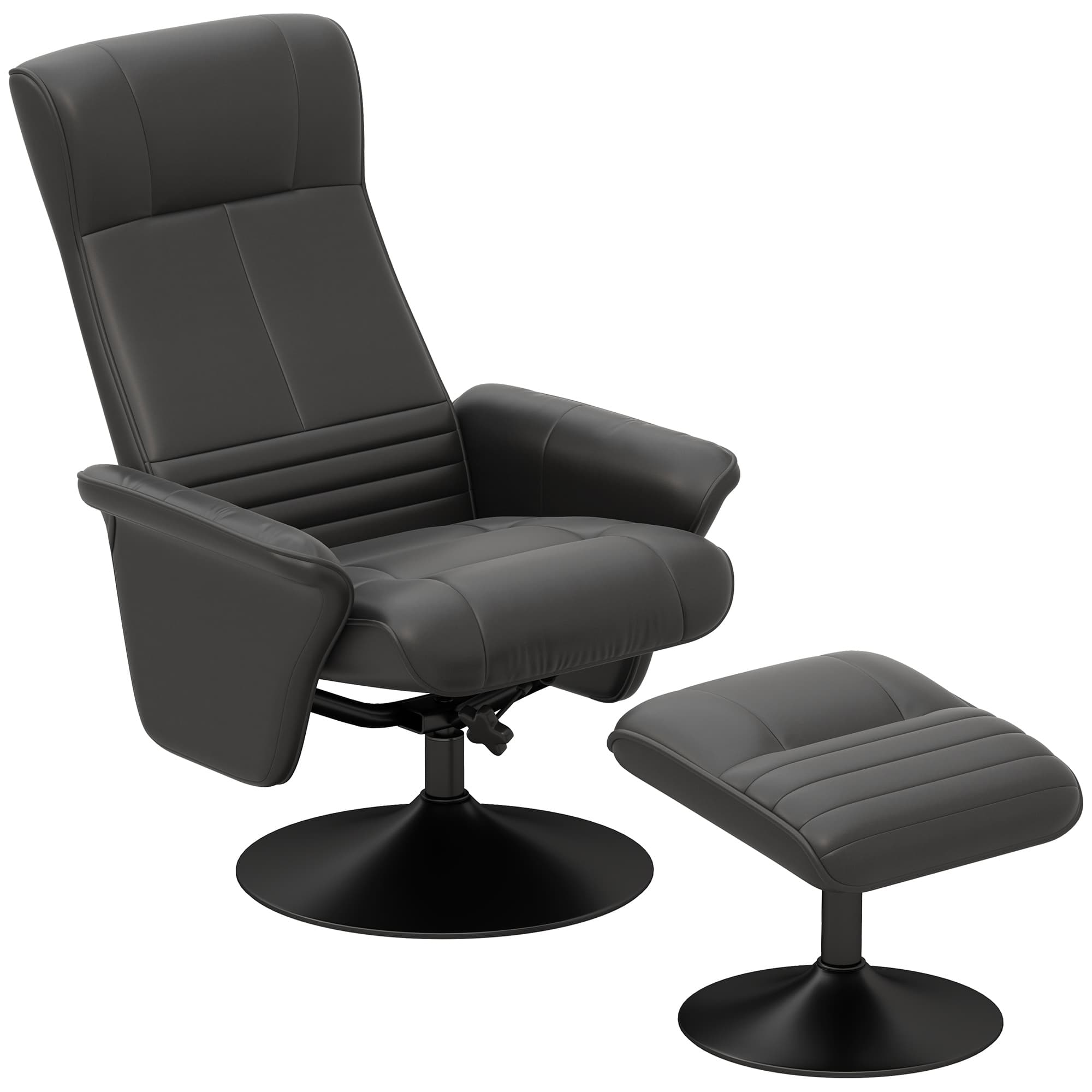 HOMCOM Fauteuil rembourré, fauteuil d'appoint avec repose-pieds, rotatif, ergonomique, aspect microfibre, jusqu'à 150 kg, noir