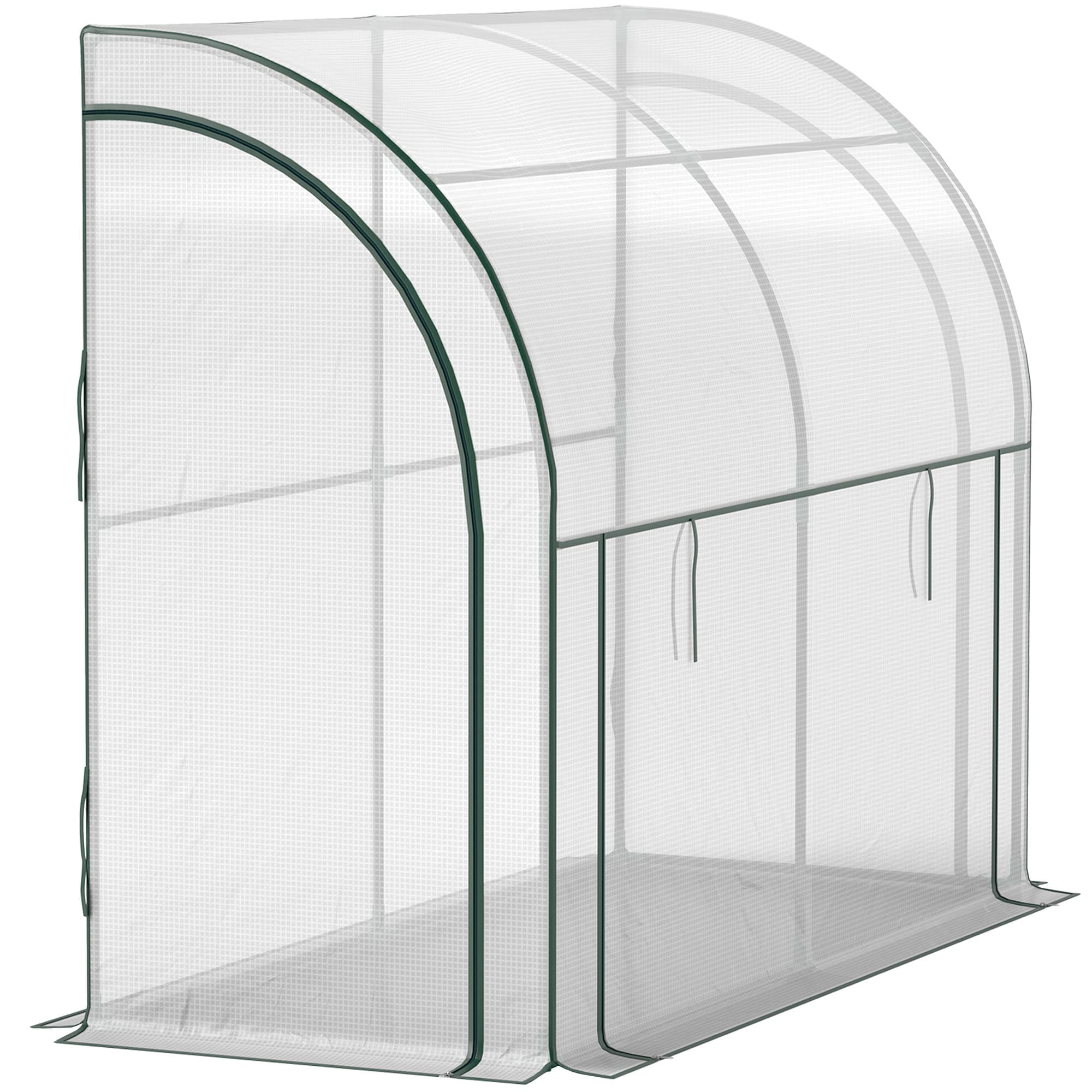 Outsunny Serre d'hivernage murale serre adossée barrière anti-herbe portes et panneau frontal enroulables 200 x 80 x 157 cm blanc