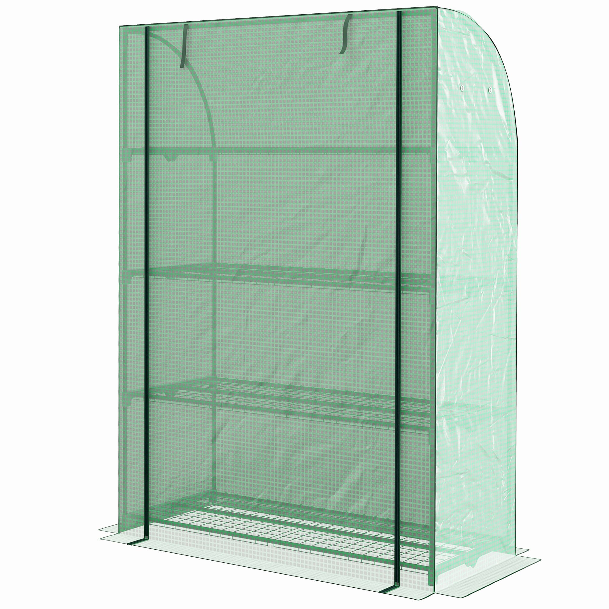 Outsunny Mini serre de jardin à 4 étages avec bâche PE renforcée, porte enroulable et étagères 120 x 50 x 170 cm, vert