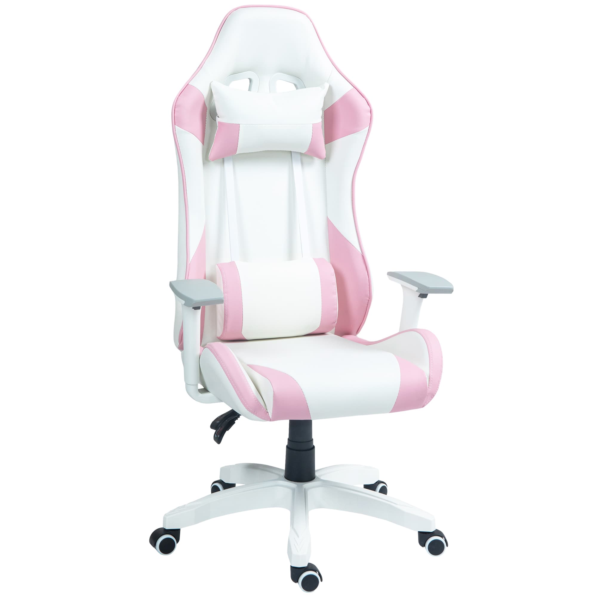 HOMCOM Chaise de jeu, design Racing, inclinable, réglable en hauteur, Simili cuir, 67L x 60P x 120-128H cm, Rose/Blanc
