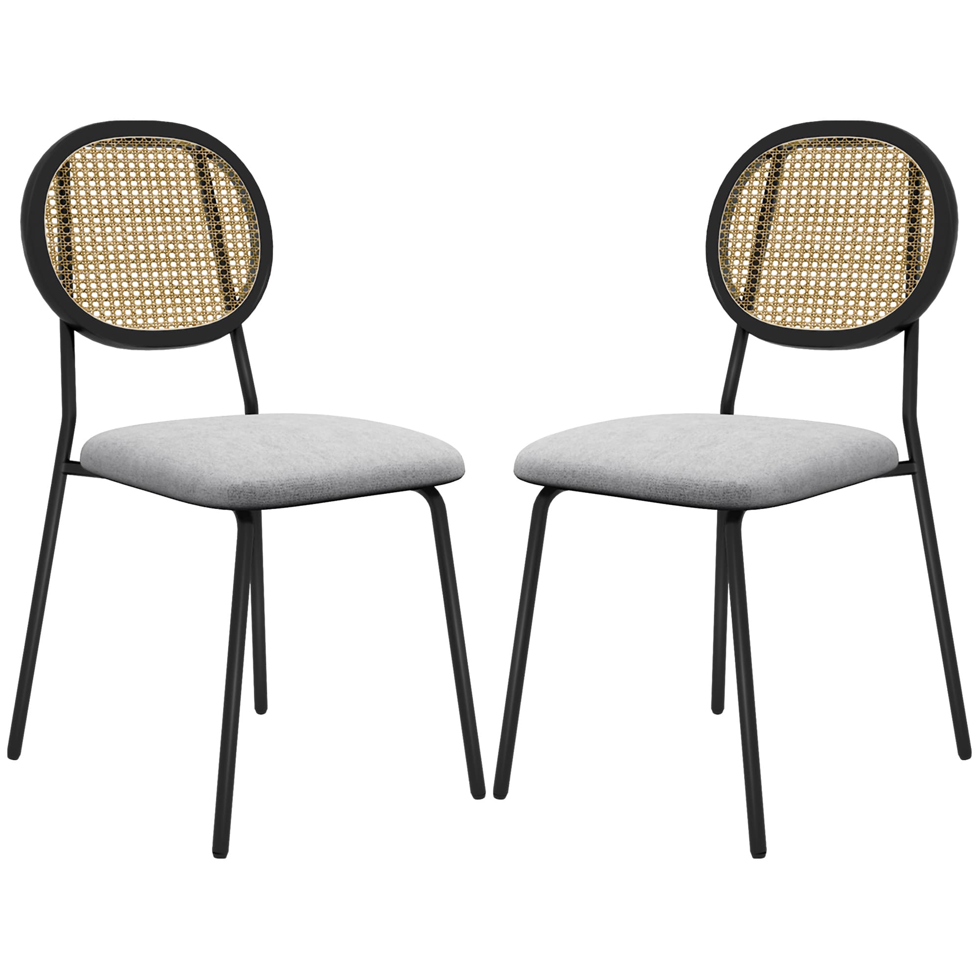 HOMCOM Lot de 2 chaises salle à manger chaises de cuisine dossier en rotin tissu respirant cadre acier 44 x 54 x 87 cm gris
