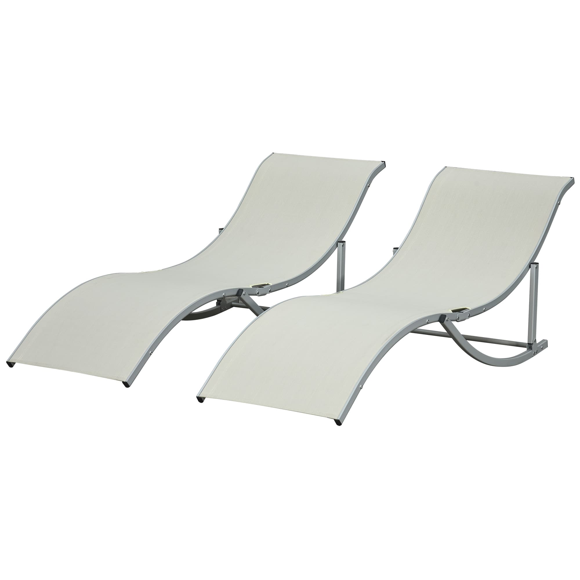 Outsunny Lot de 2 bains de soleil pliables transat jardin extérieur en aluminium et textilène, charge 120 Kg, beige