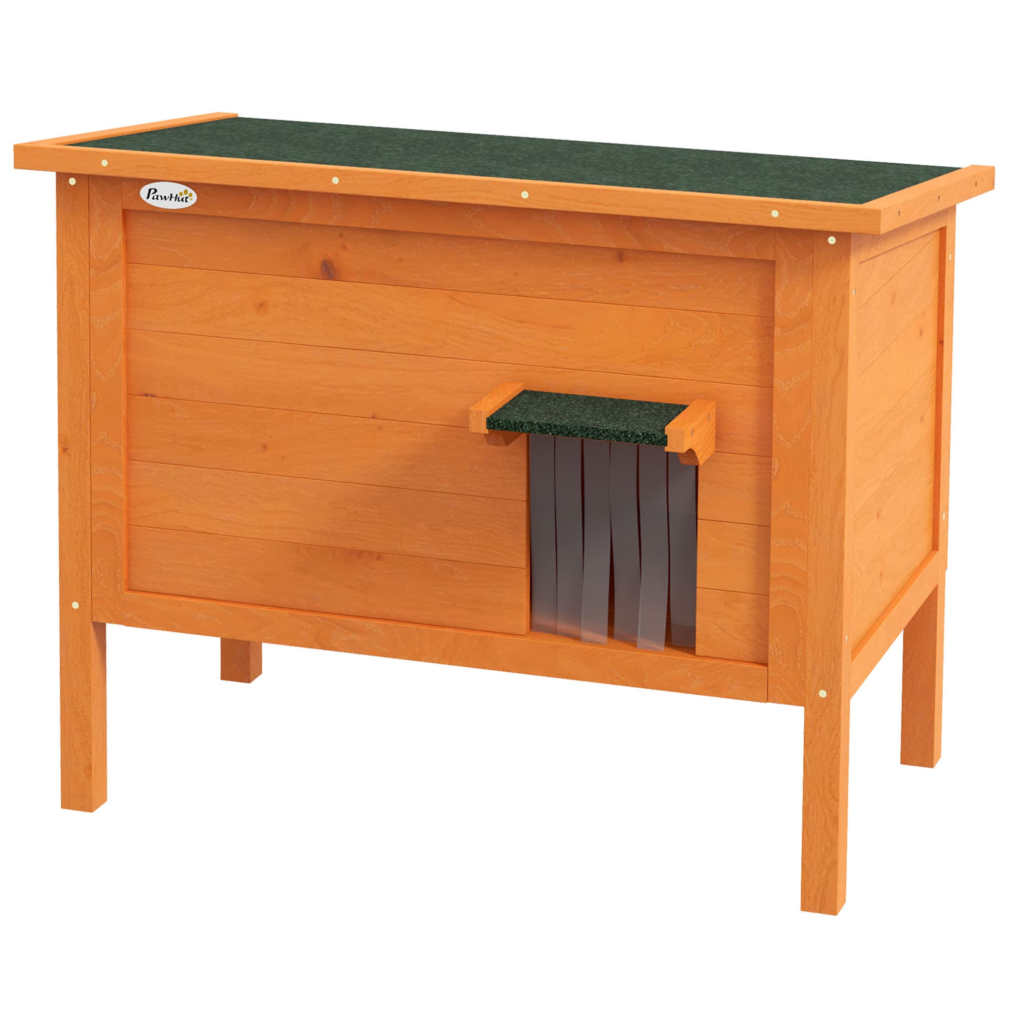 PawHut Maison pour chats en extérieur, Cabane pour chats, Maison isolée, 1 fenêtre, 1 entrée, 85 x 50 x 68,5 cm, Orange+Vert
