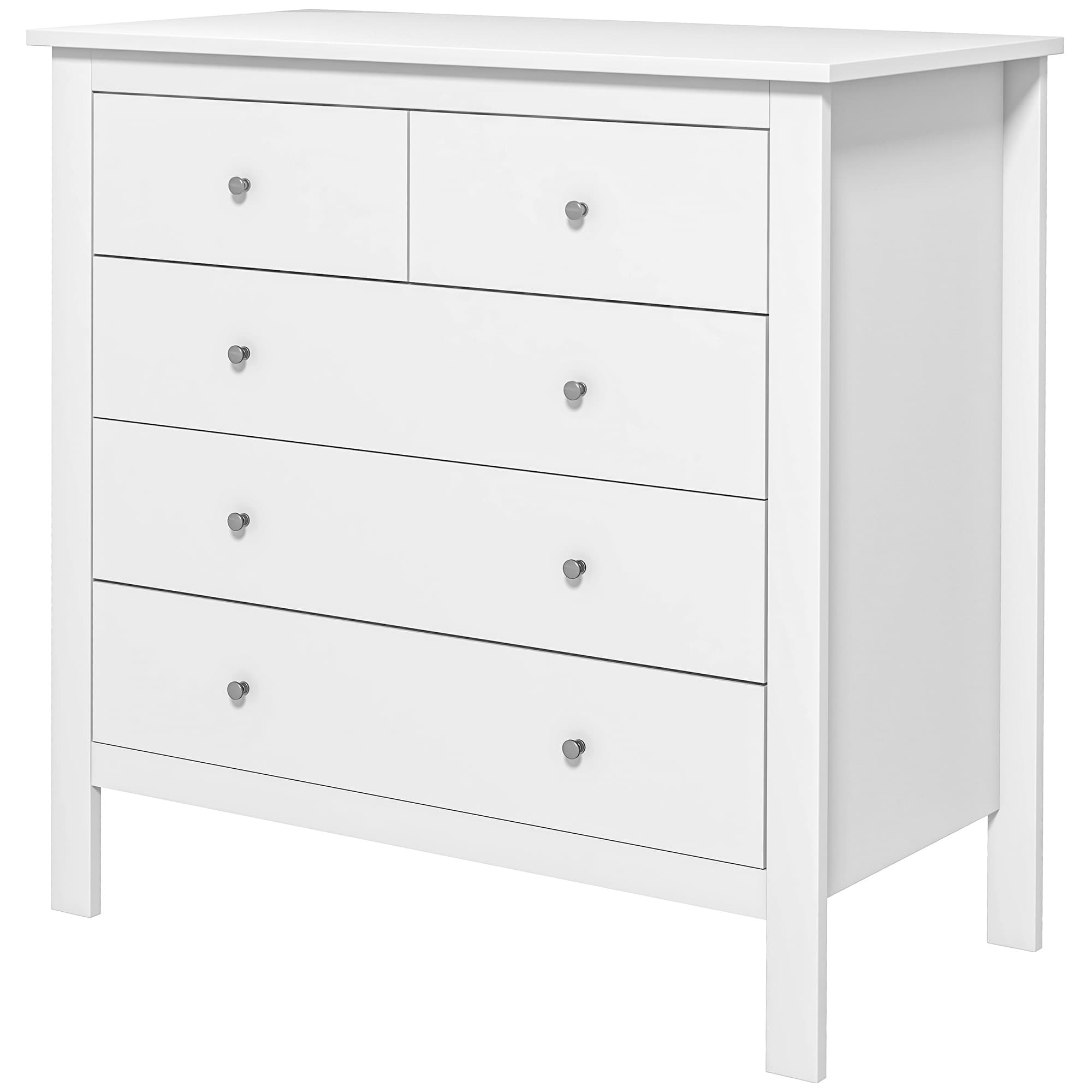 HOMCOM Commode à 5 tiroirs, meuble de rangement, avec poignées, glissières métalliques, en bois, 79l x 39,5P x 80,5H cm, blanc