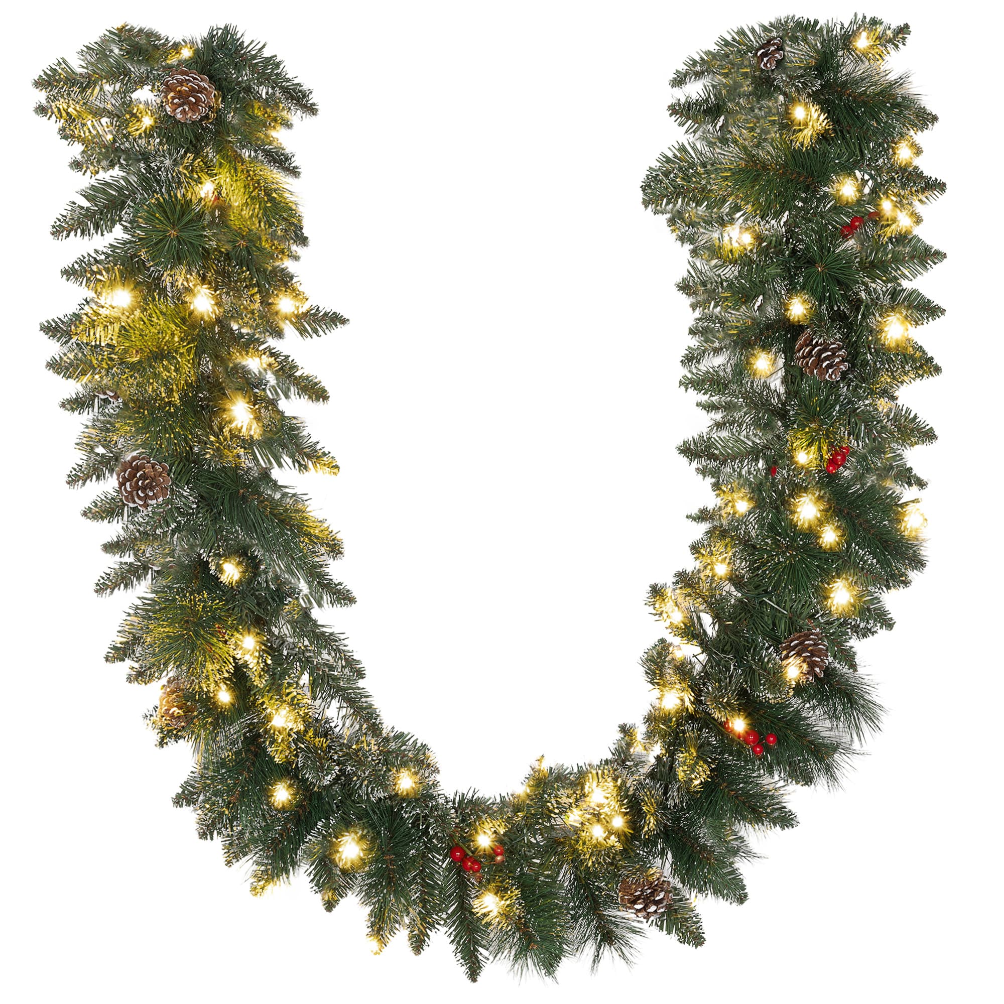 HOMCOM Guirlande de Noël artificielle lumineuse de 1,8 m avec pommes de pin, grappes de baies, 50 lumières LED et minuterie