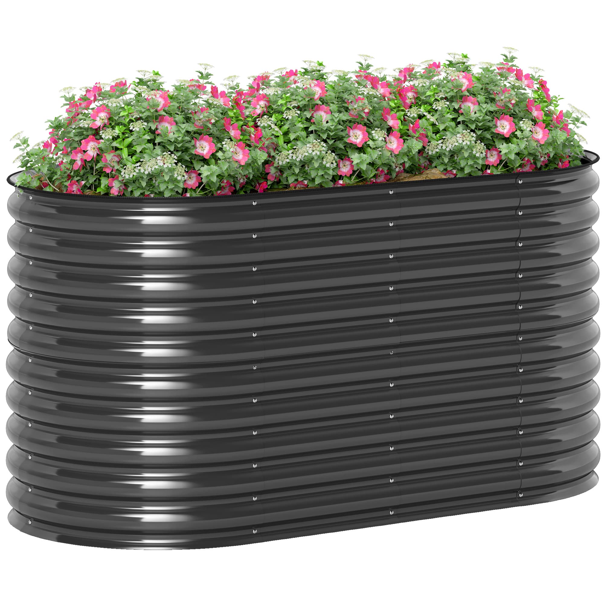 Outsunny Bac à fleurs en métal avec bordure de sécurité et gants, fond ouvert, 160L x 80l x 80H cm, Gris foncé