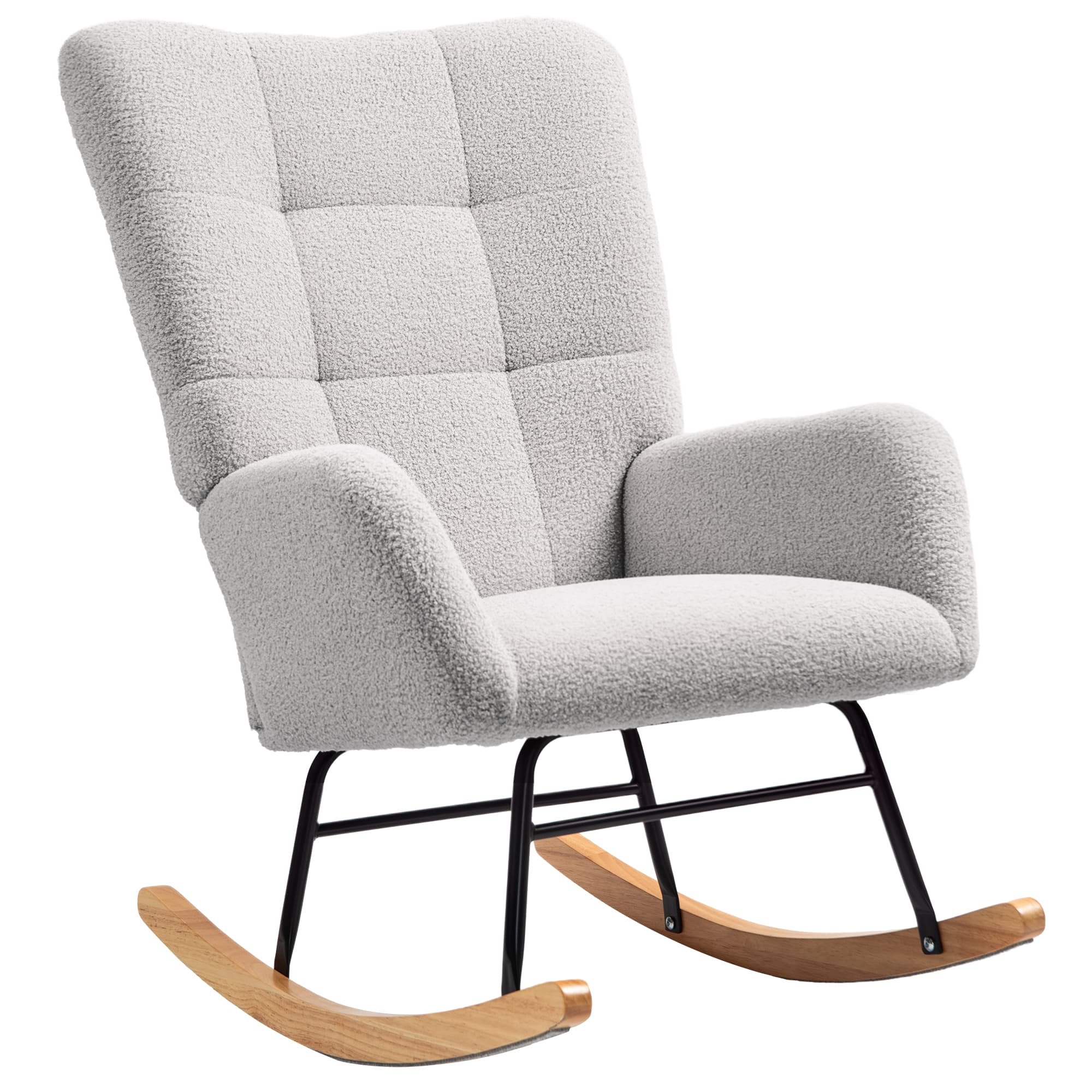 HOMCOM Fauteuil à bascule, housse moelleuse, rembourrage épais, antidérapant, Gris clair