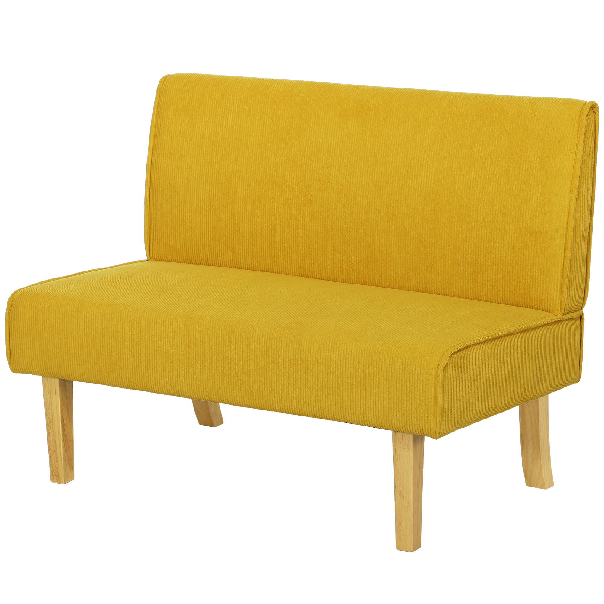 HOMCOM Canapé deux places en velours avec rembourrage épais et pieds en bois massif pour salon, chambre à coucher, bureau, Jaune