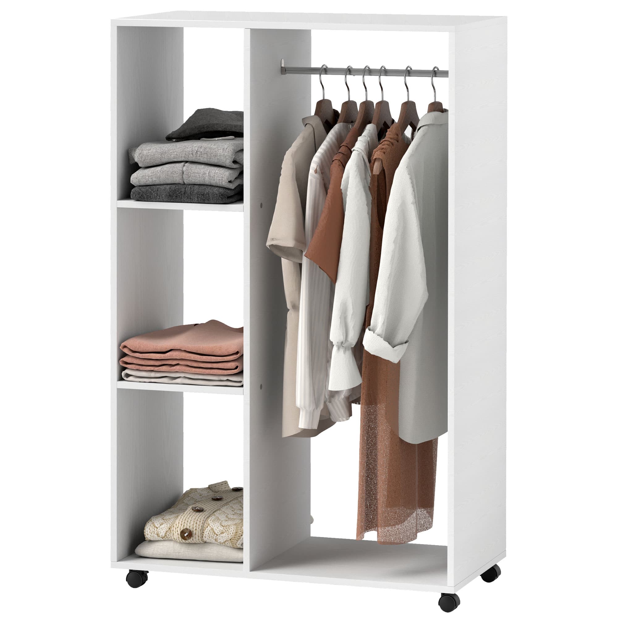HOMCOM Armoire sur roulettes, garde-robe mobile, Dressing à roulettes, 80 x 40 x 128 cm, Blanc