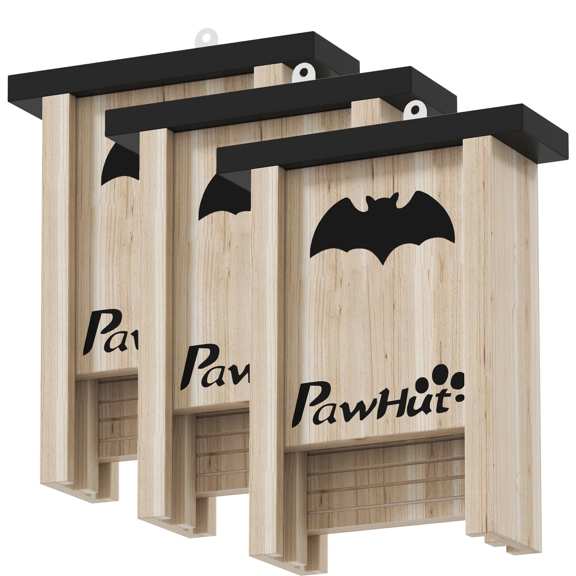 PawHut Ensemble de trois boîtes à chauve-souris nichoir chauve-souris avec un crochet18 x 6 x 22,5 cm bois naturel