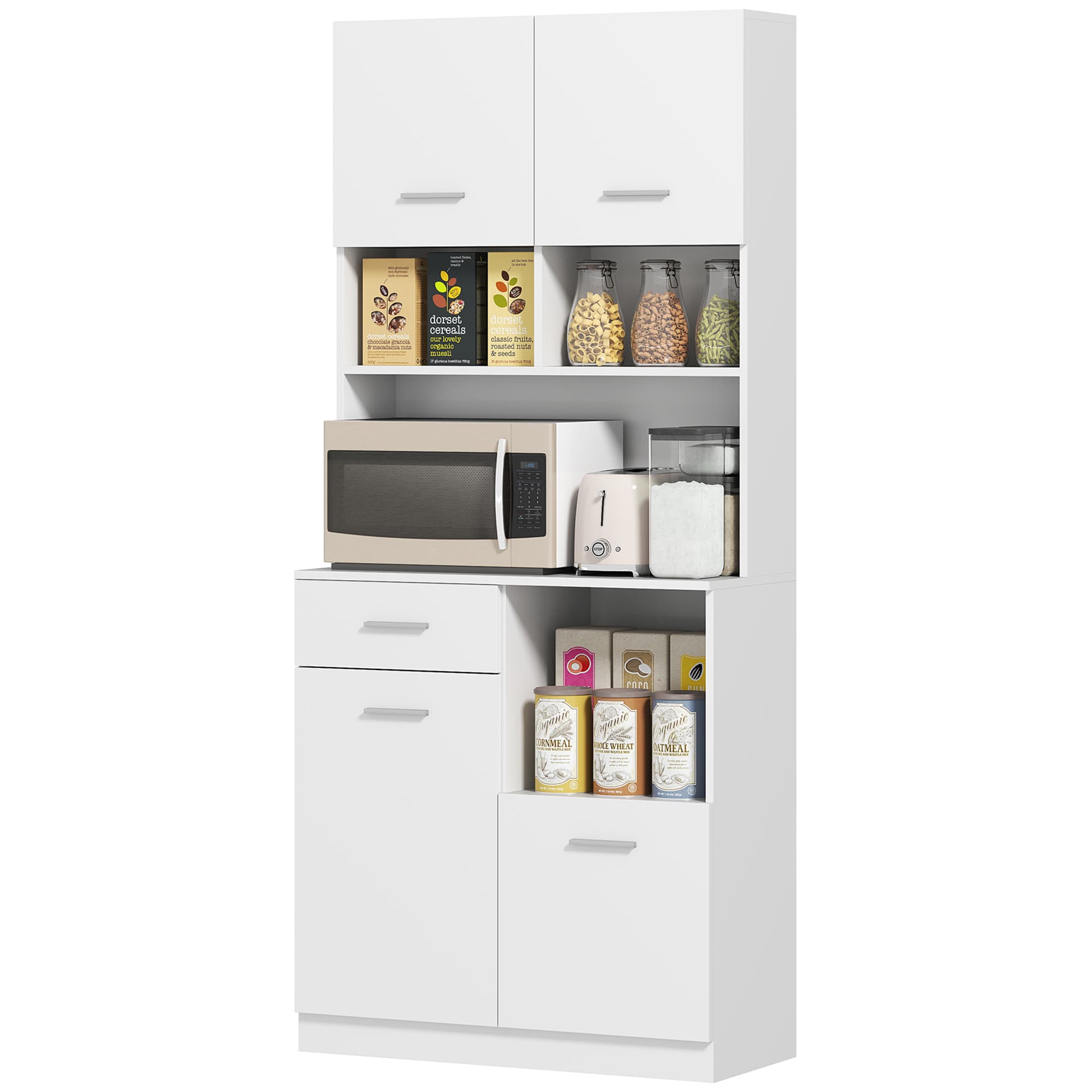 HOMCOM Buffet de Cuisine, Buffet avec Tiroir, Portes à Fermeture Douce, 80 x 35 x 180 cm, Blanc