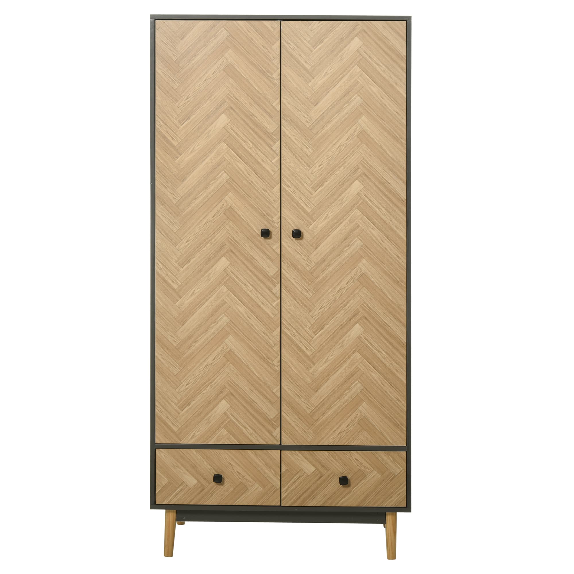 HOMCOM Armoire à 2 portes, armoire de chambre, avec étagères, tringles et 2 tiroirs, en bois, 90l x 50P x 190H cm, gris foncé