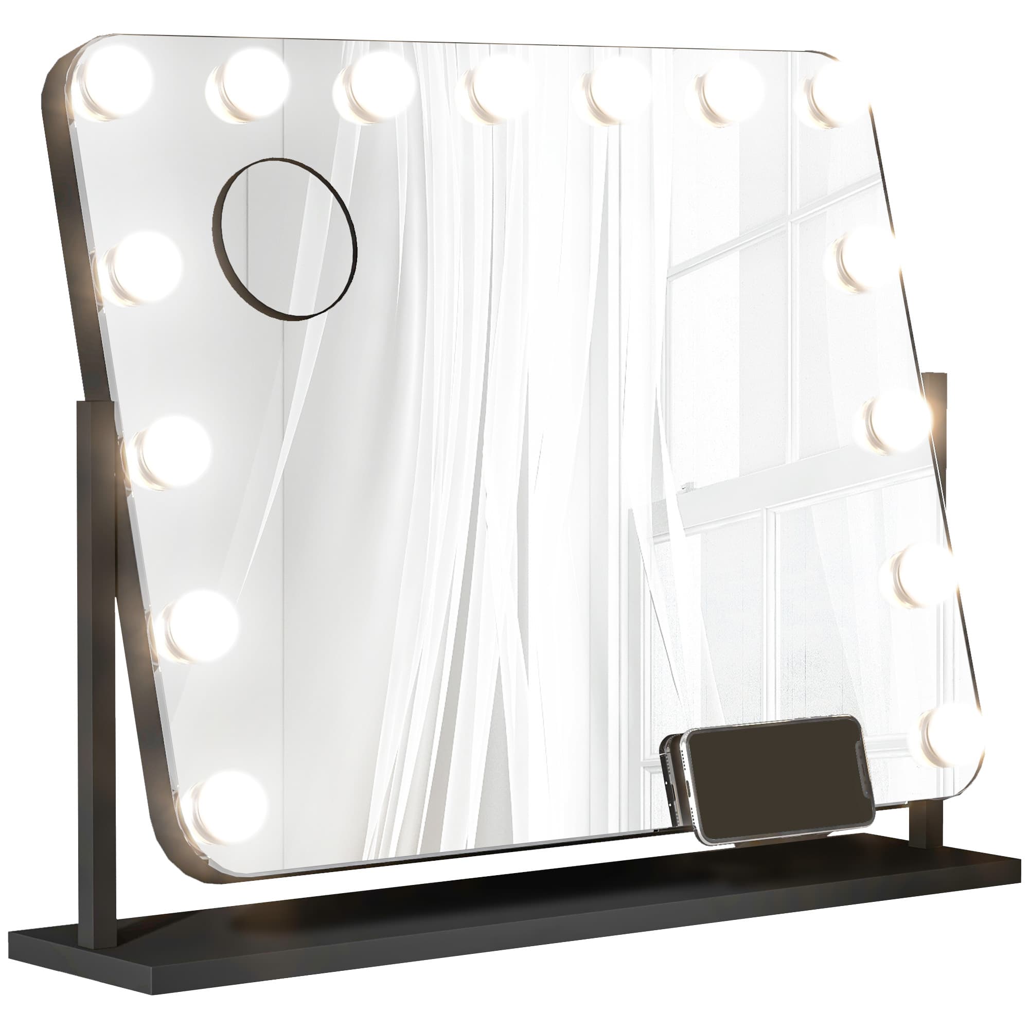 HOMCOM Miroir cosmétique LED, 3 modes d'éclairage, dimmable, Contrôle tactile, USB, 62,5x49,5cm, Noir