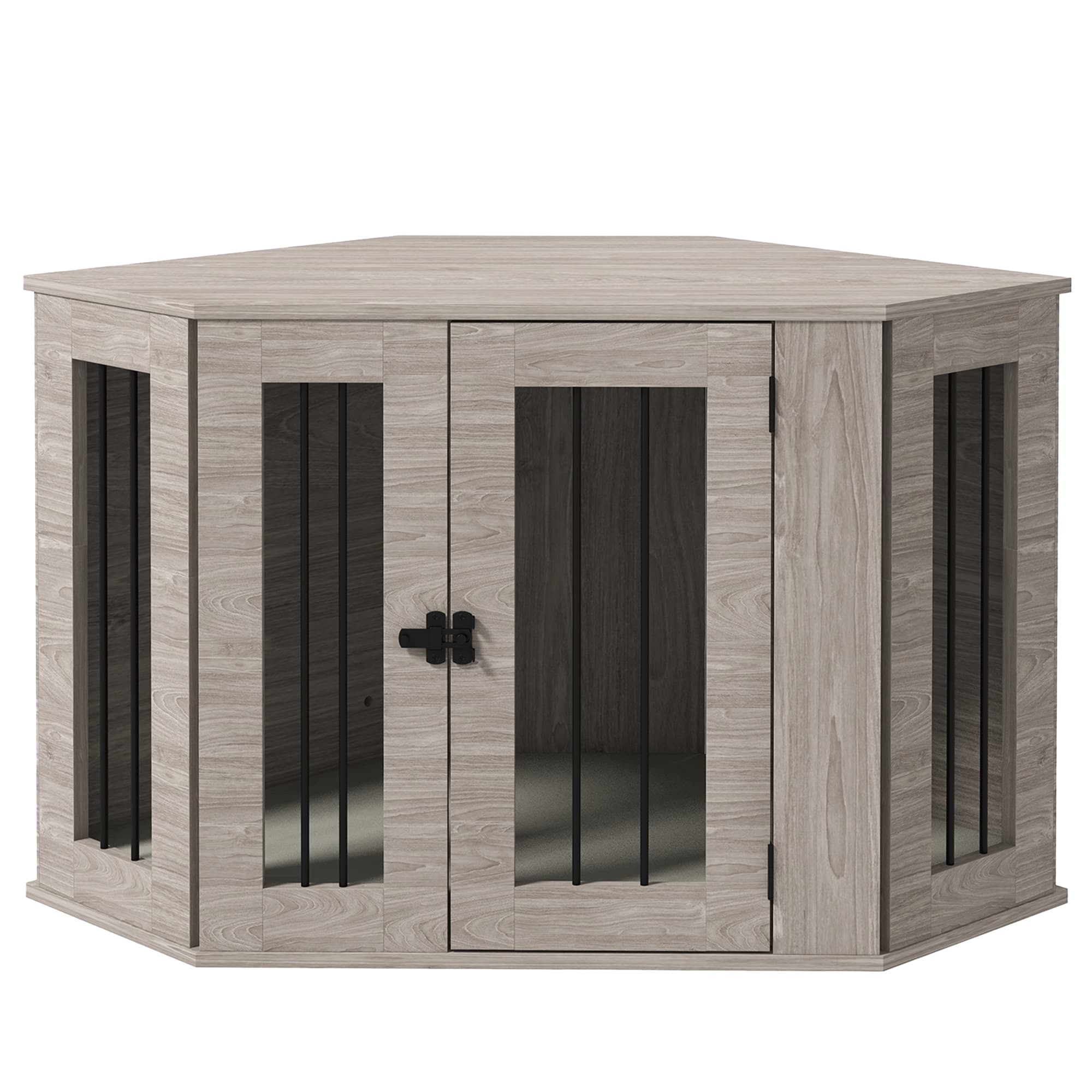 PawHut Cage pour Chien, Design d'Angle, incl. Verrouillage, 1 Coussin, 104 x 55 x 63 cm, Marron