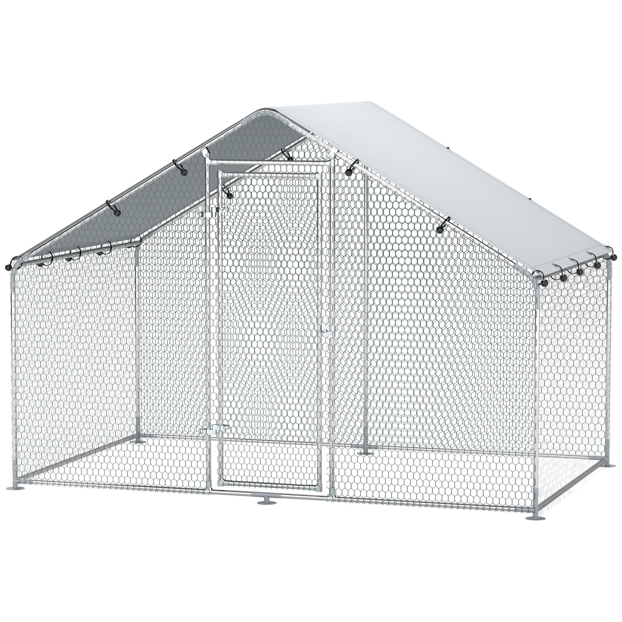 PawHut Poulailler, grand poulailler en métal avec couverture imperméable et anti-UV, cage pour 5-8 poules, 3 x 1,7 x 1,9m